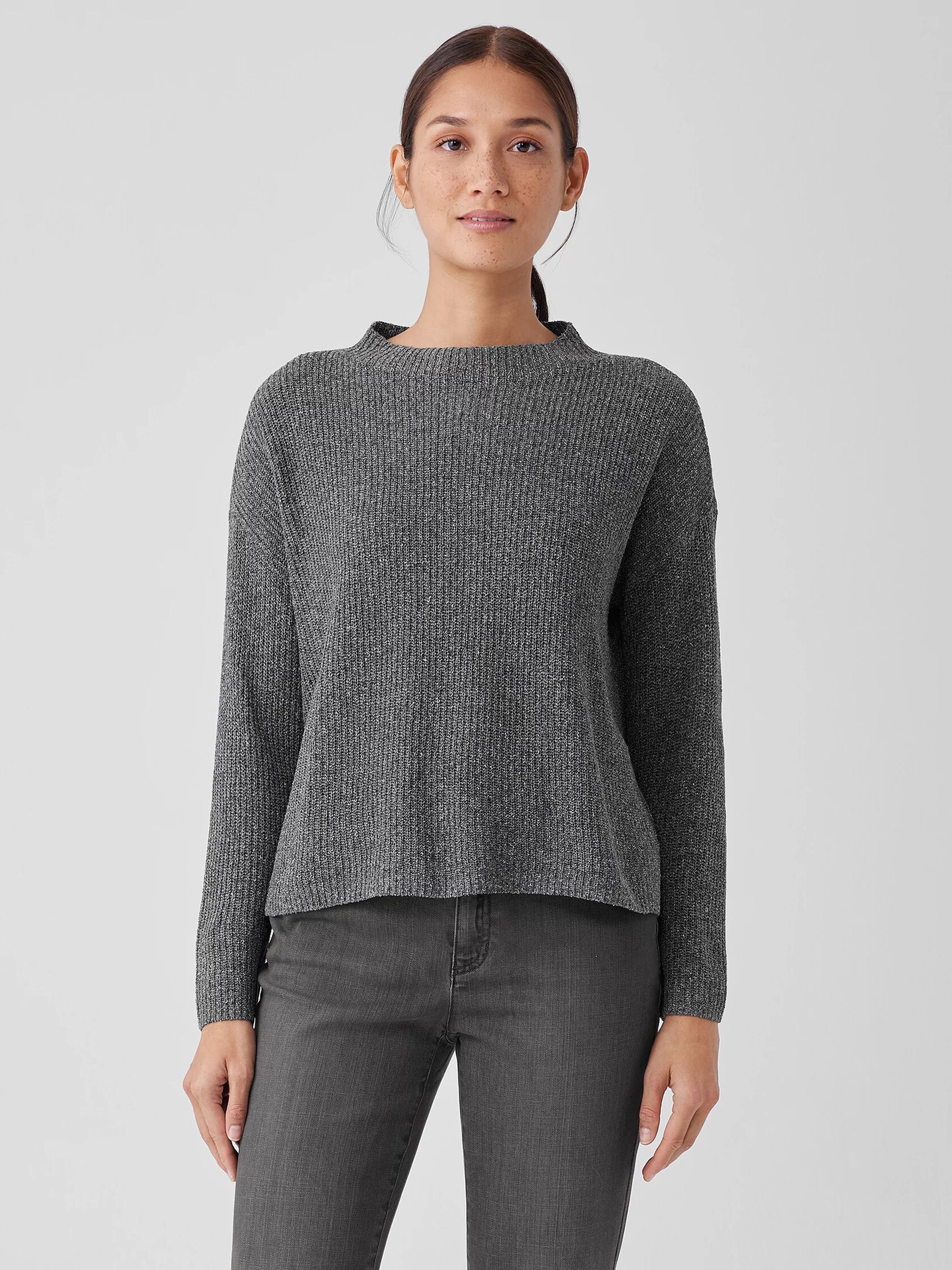 Silk Noil Funnel Neck Top