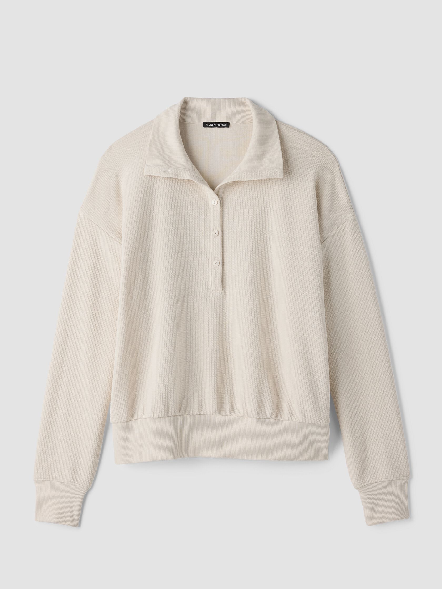 Waffle Cotton Blend Doubleknit High Collar Henley Top