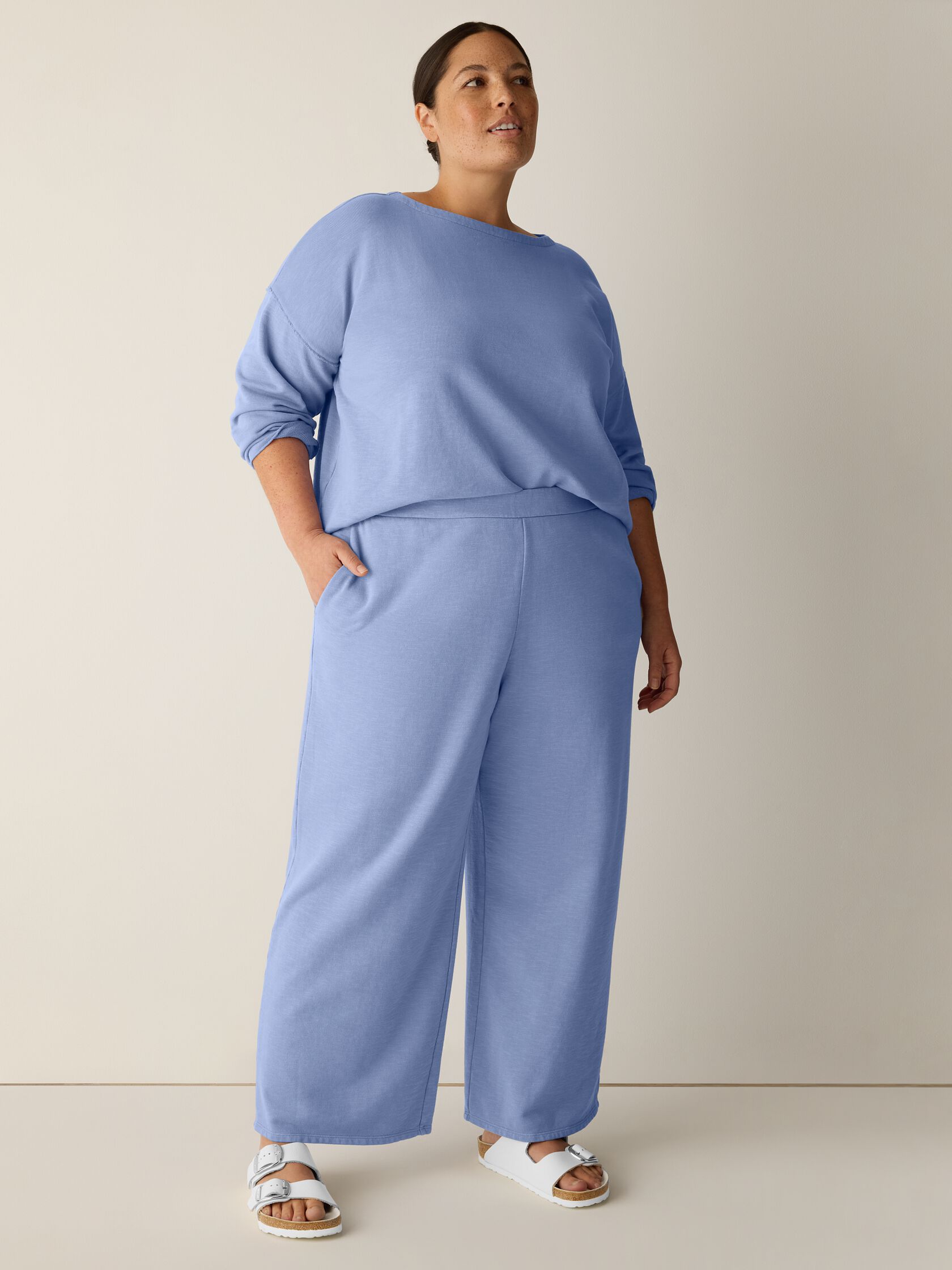 Garment-Dyed Organic Cotton Terry Wide-Leg Pant