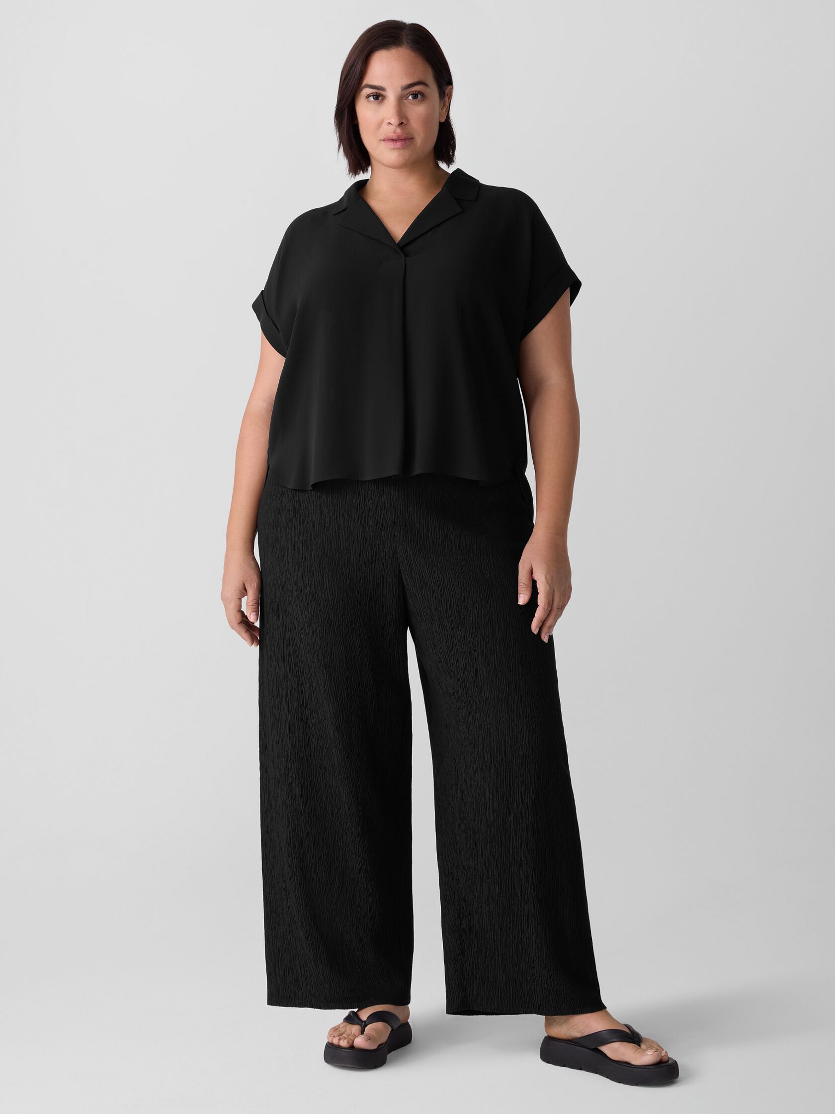 Silk Georgette Crepe Notch Collar Top