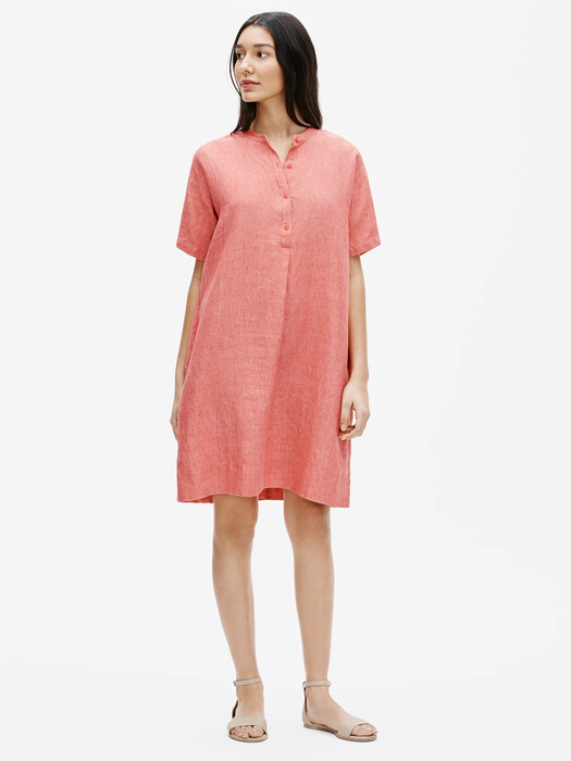 Washed Organic Linen Delave Mandarin Collar Shirtdress | EILEEN FISHER Washed Organic Linen Delave Mandarin Collar Shirtdress | EILEEN FISHER