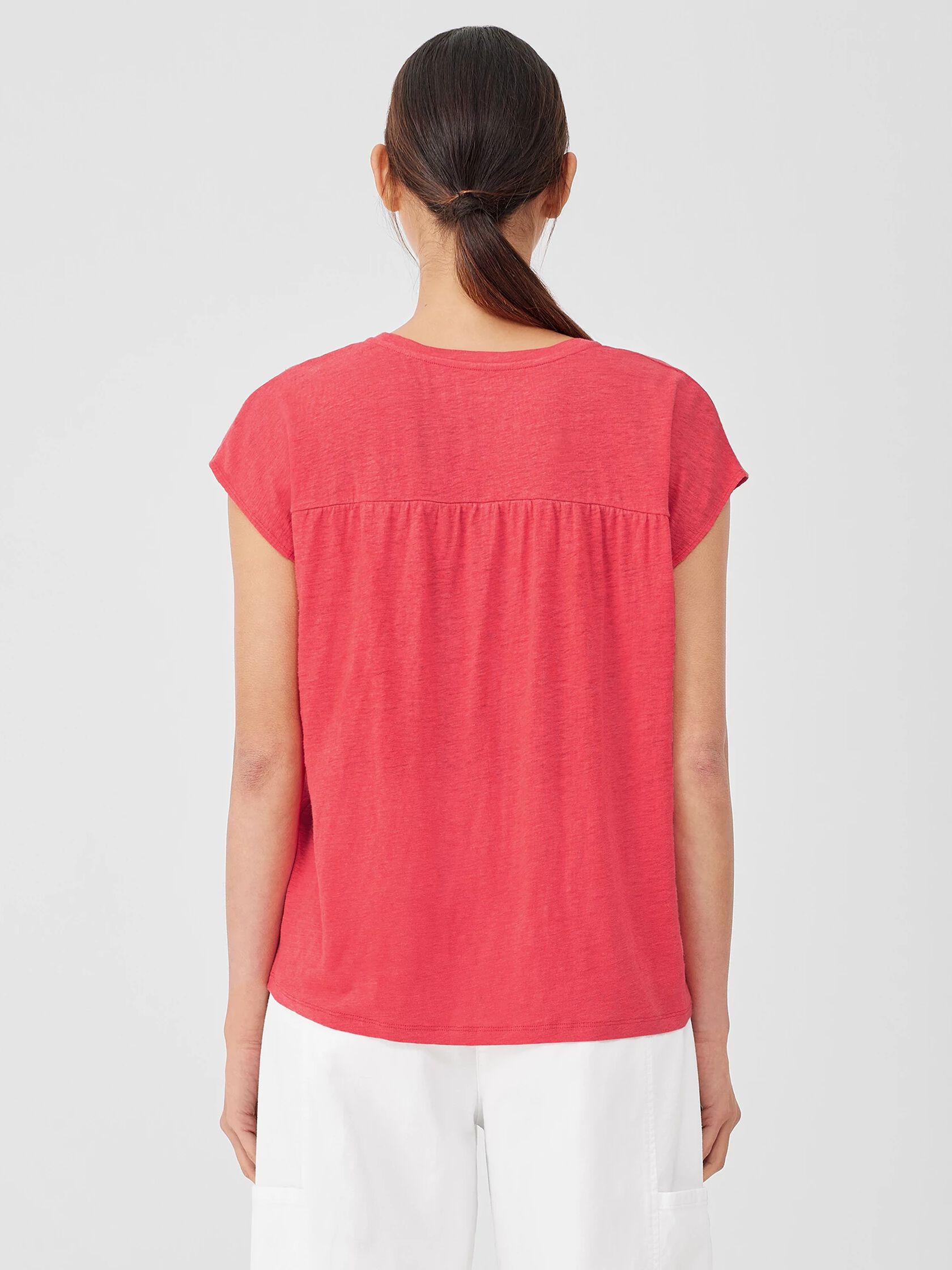 Organic Linen Jersey Shirred-Back Top