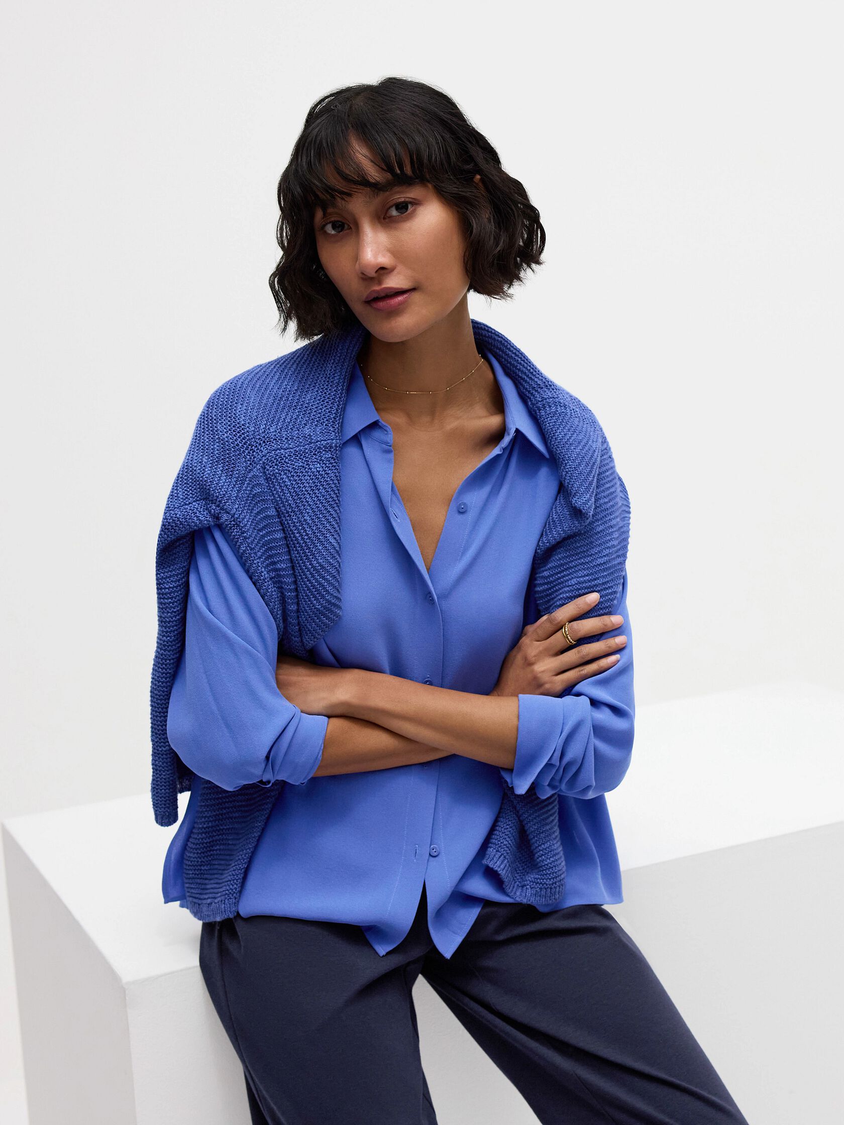 Silk Georgette Crepe Classic Collar Shirt