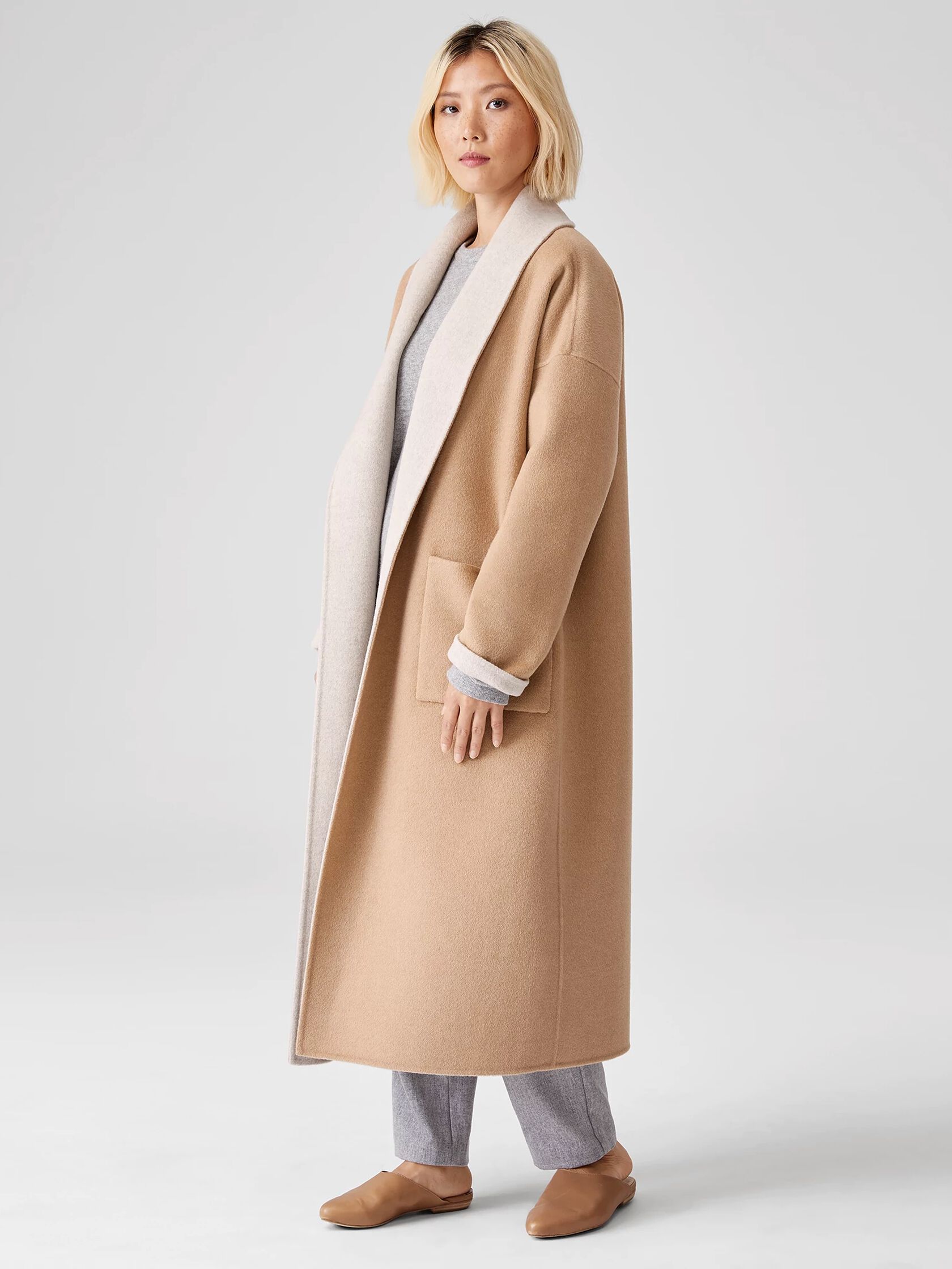 Doubleface Wool Cashmere Shawl Collar Coat