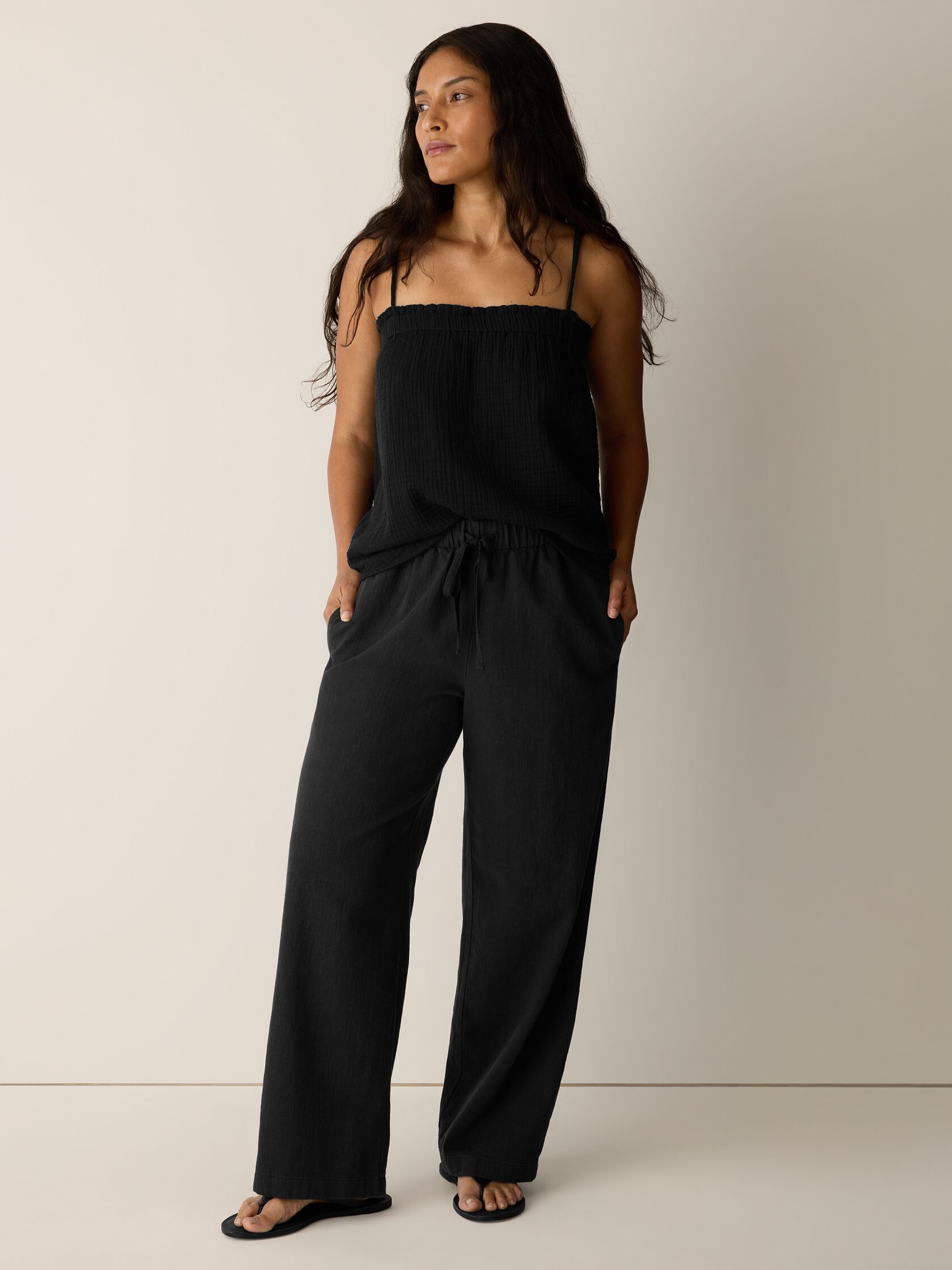 Slubby Organic Cotton Linen Full-Length Straight Pant