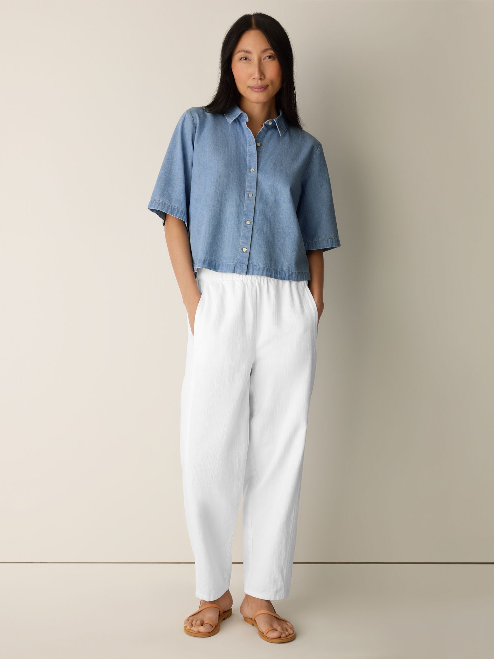 Lightweight Organic Cotton Denim Elbow-Sleeve Shirt