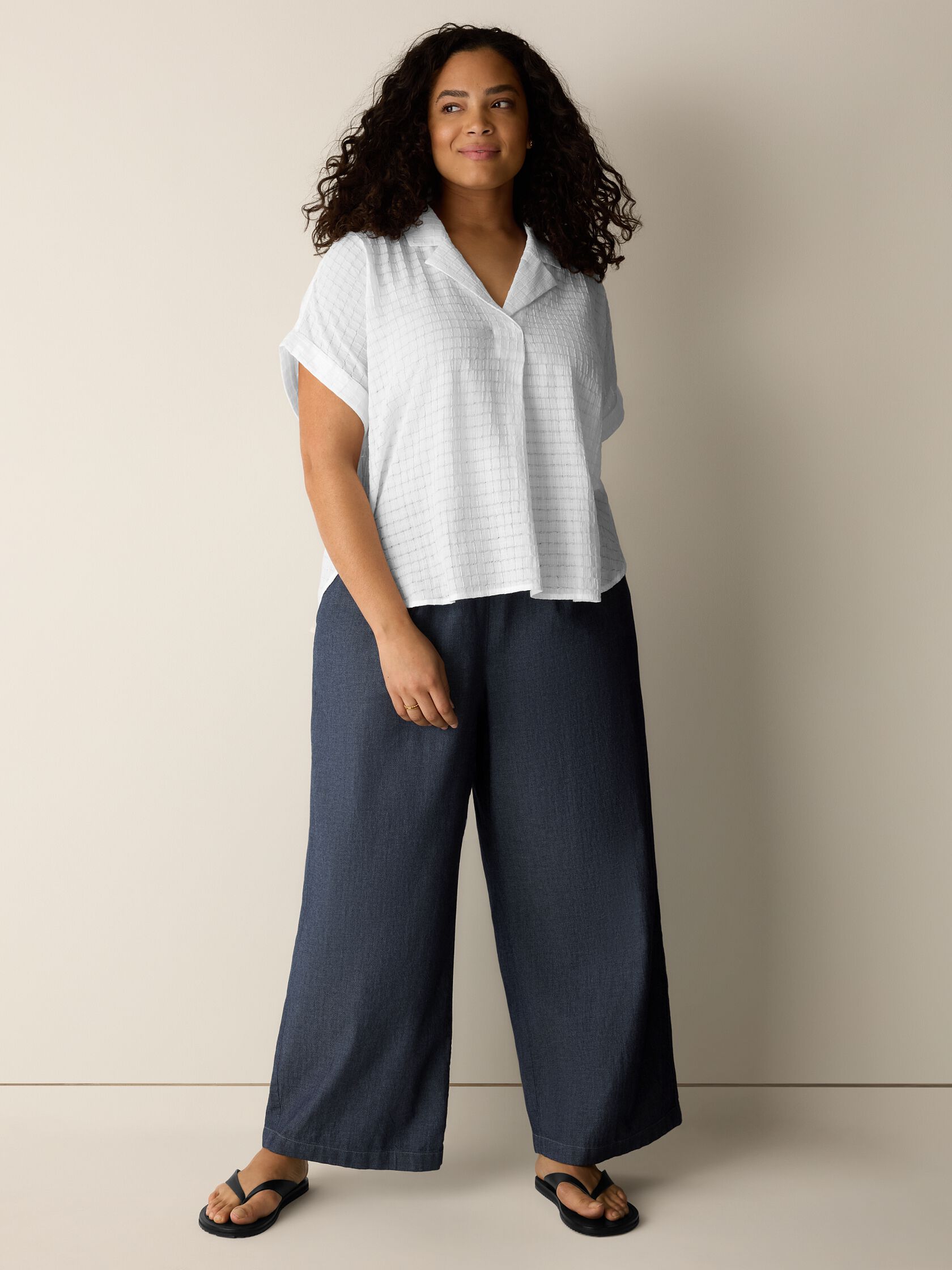Organic Cotton Voile Box Notch Collar Shirt