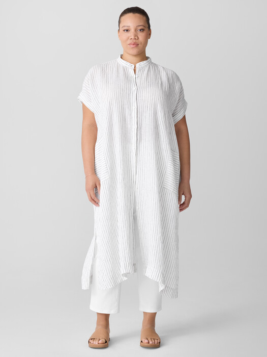 Puckered Organic Linen Shirtdress