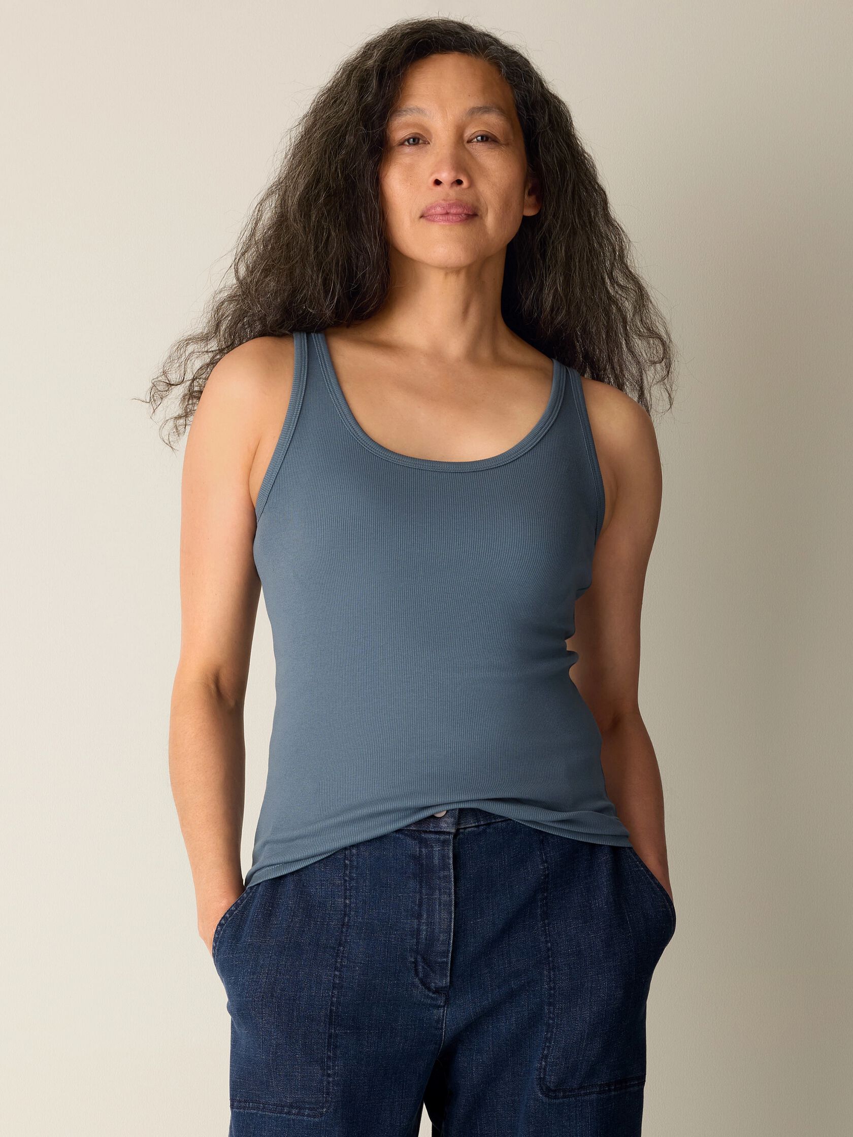 Organic Cotton Stretch Rib Scoop Neck Tank