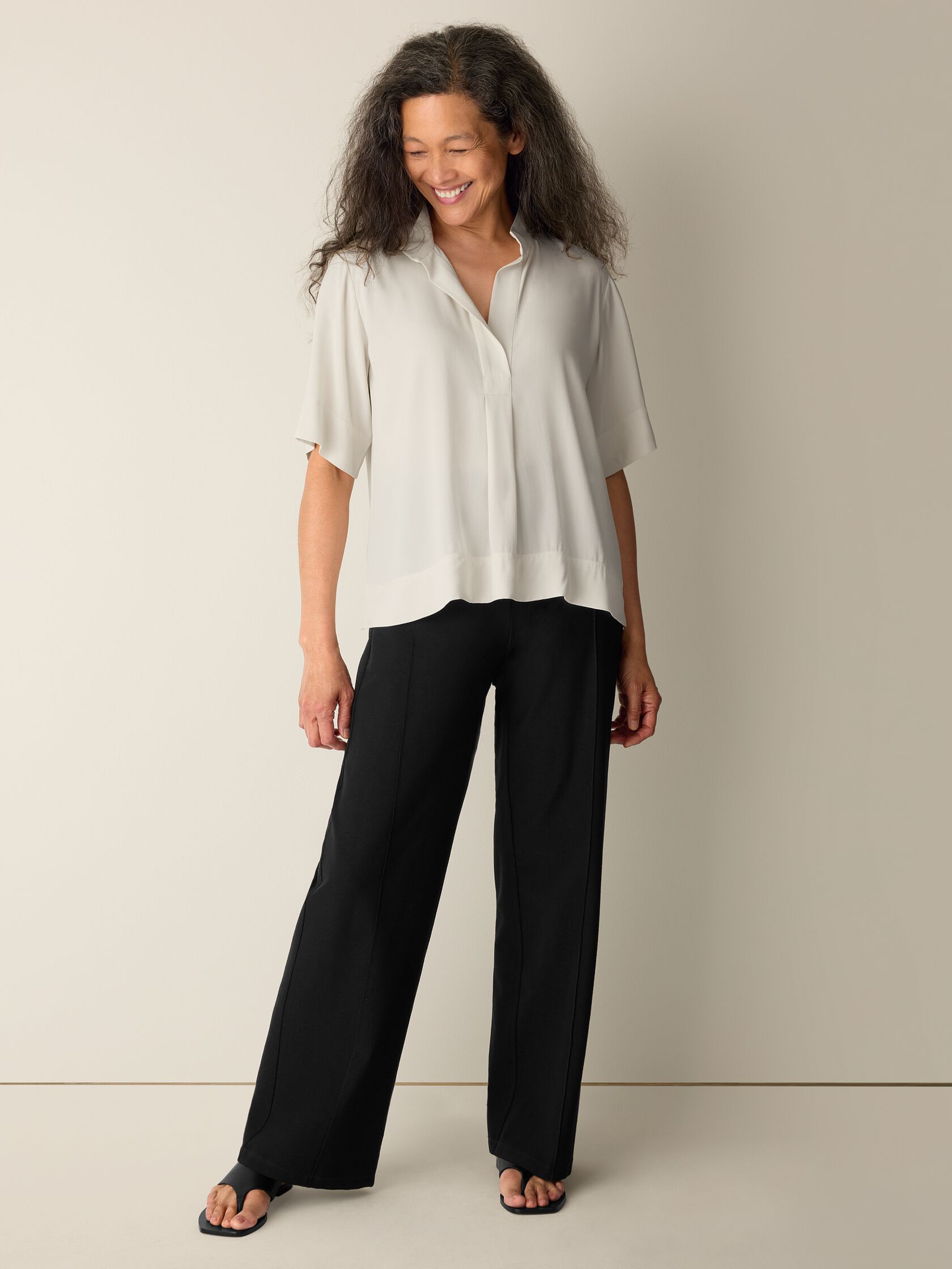 Silk Georgette Crepe Split Neck Top