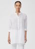 Linen Cotton Sheer Check Mandarin Collar Long Shirt