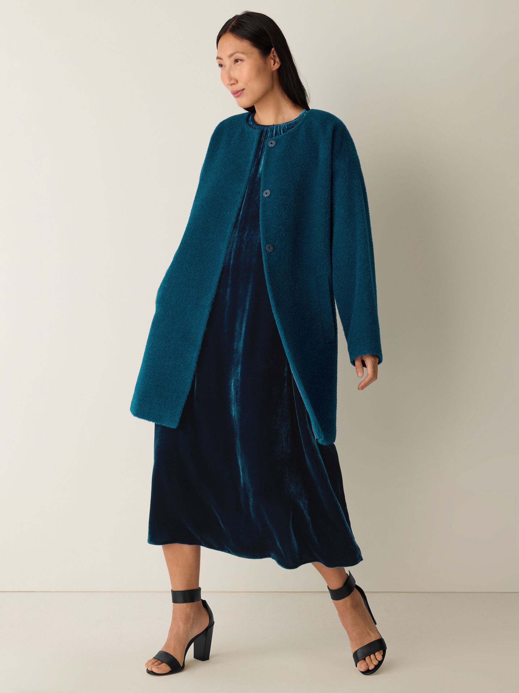 Fine Wool Alpaca Round Neck Coat