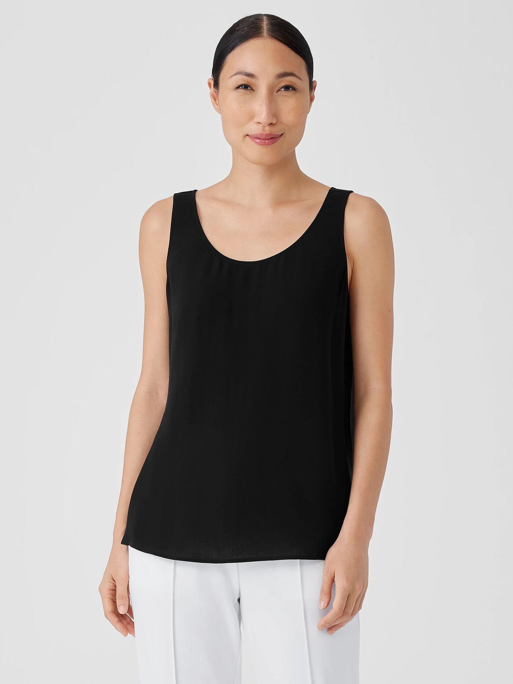 Silk Georgette Crepe Scoop Neck Tank