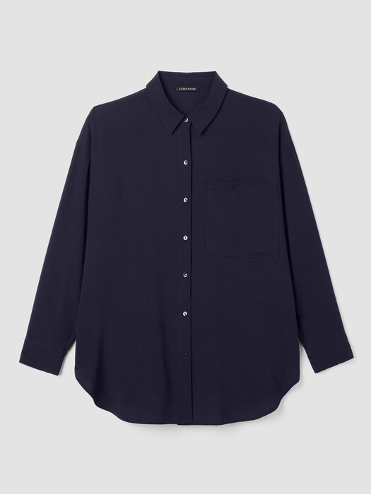 Silk Georgette Crepe Classic Collar Long Shirt