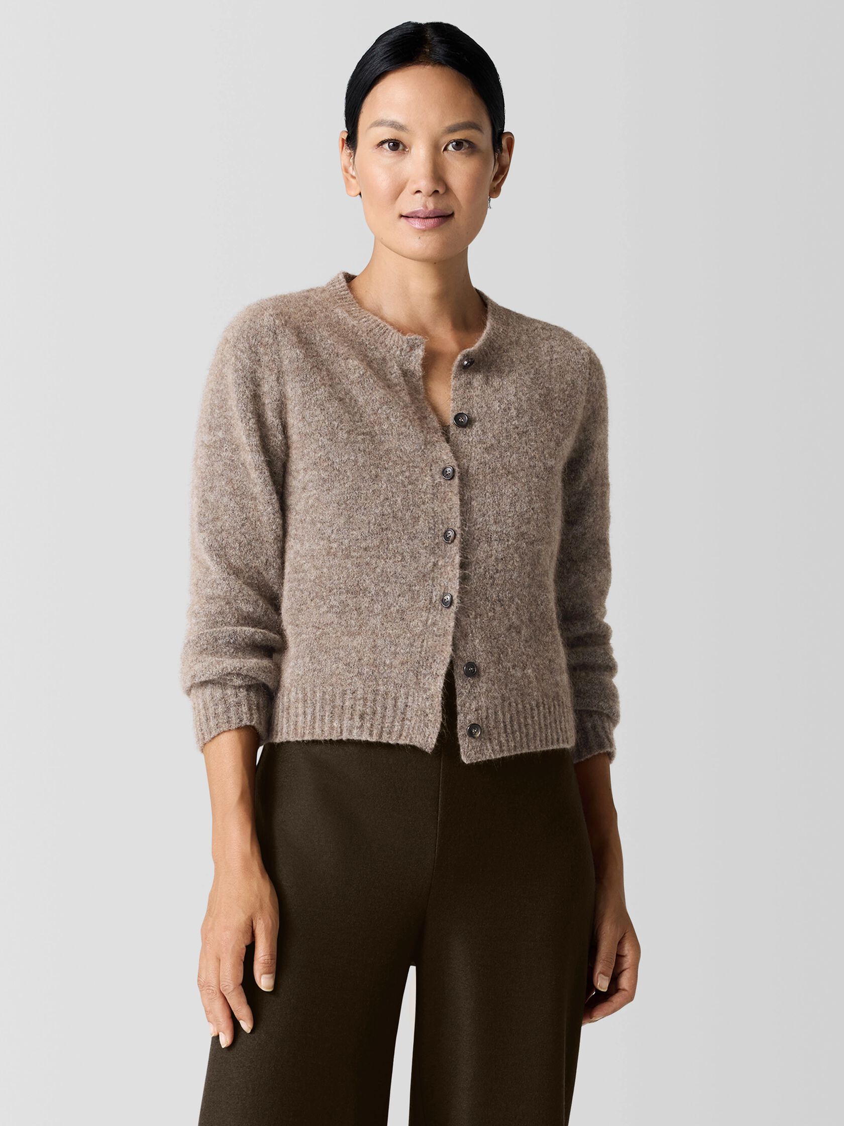 Mohair Plush Mélange Crew Neck Cardigan