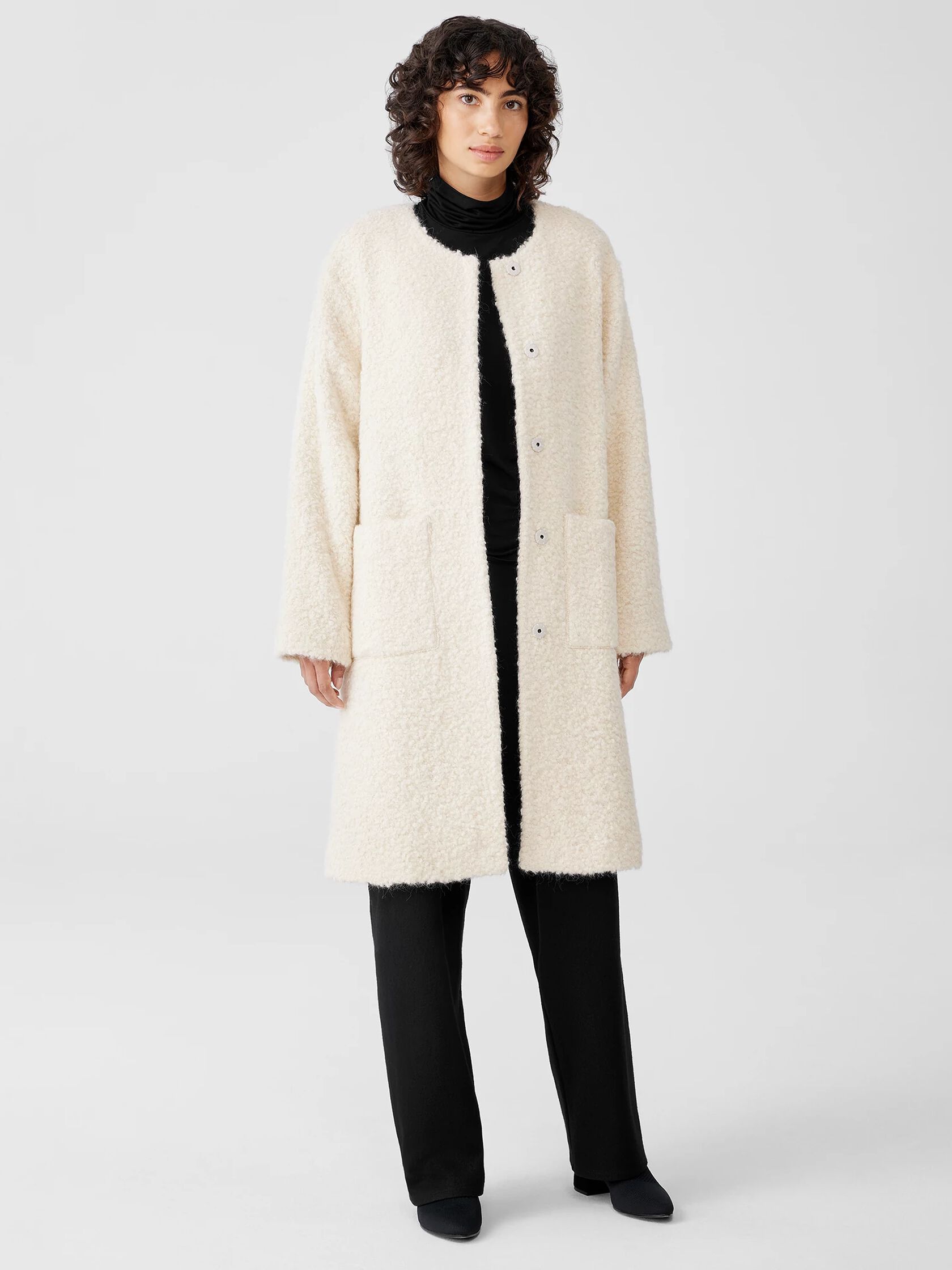 Alpaca Boucle Round Neck Coat