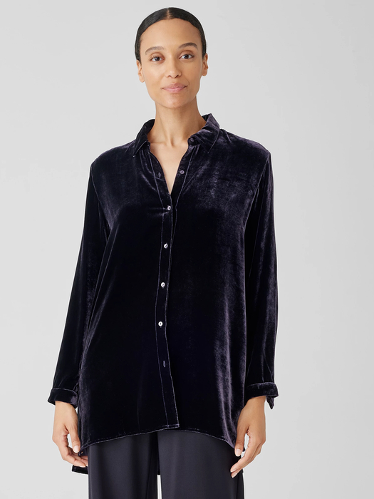 Velvet Classic Collar Long Shirt