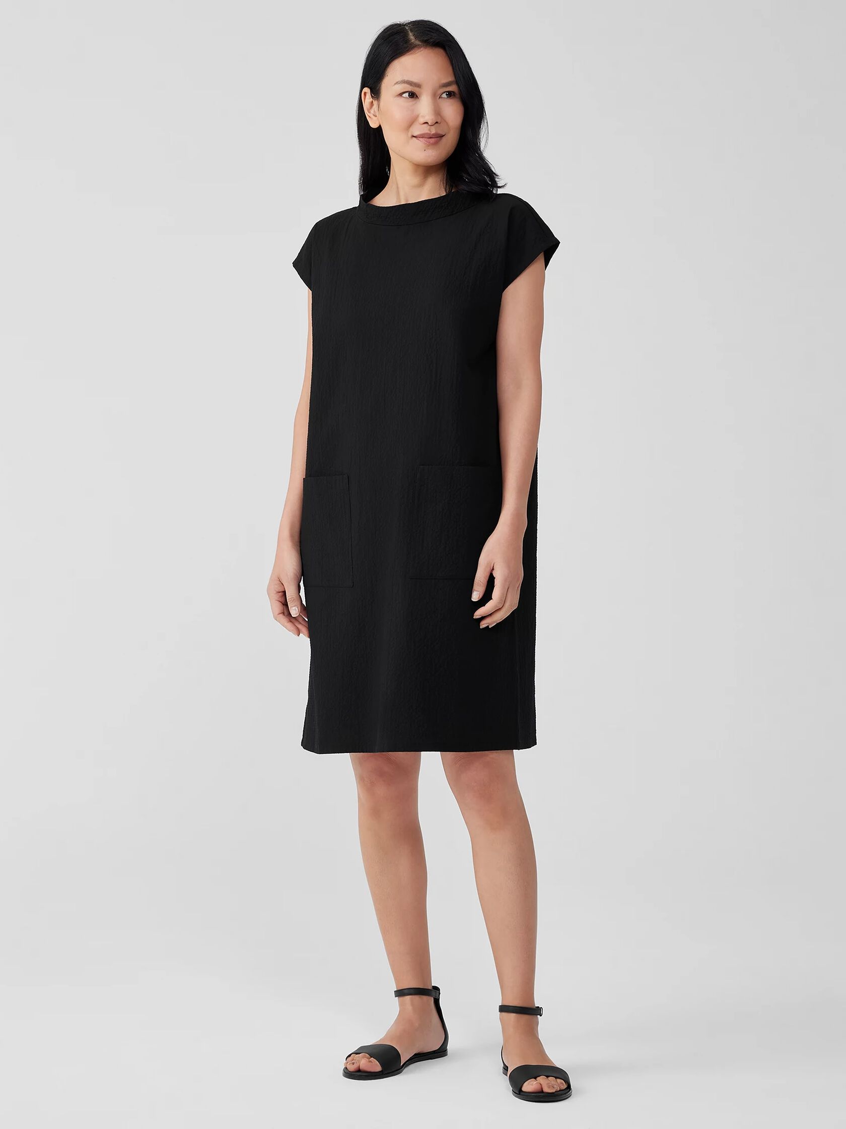 Organic Cotton Pucker Mock Neck Dress