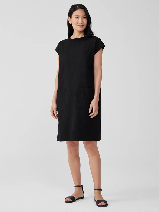 Organic Cotton Pucker Mock Neck Dress