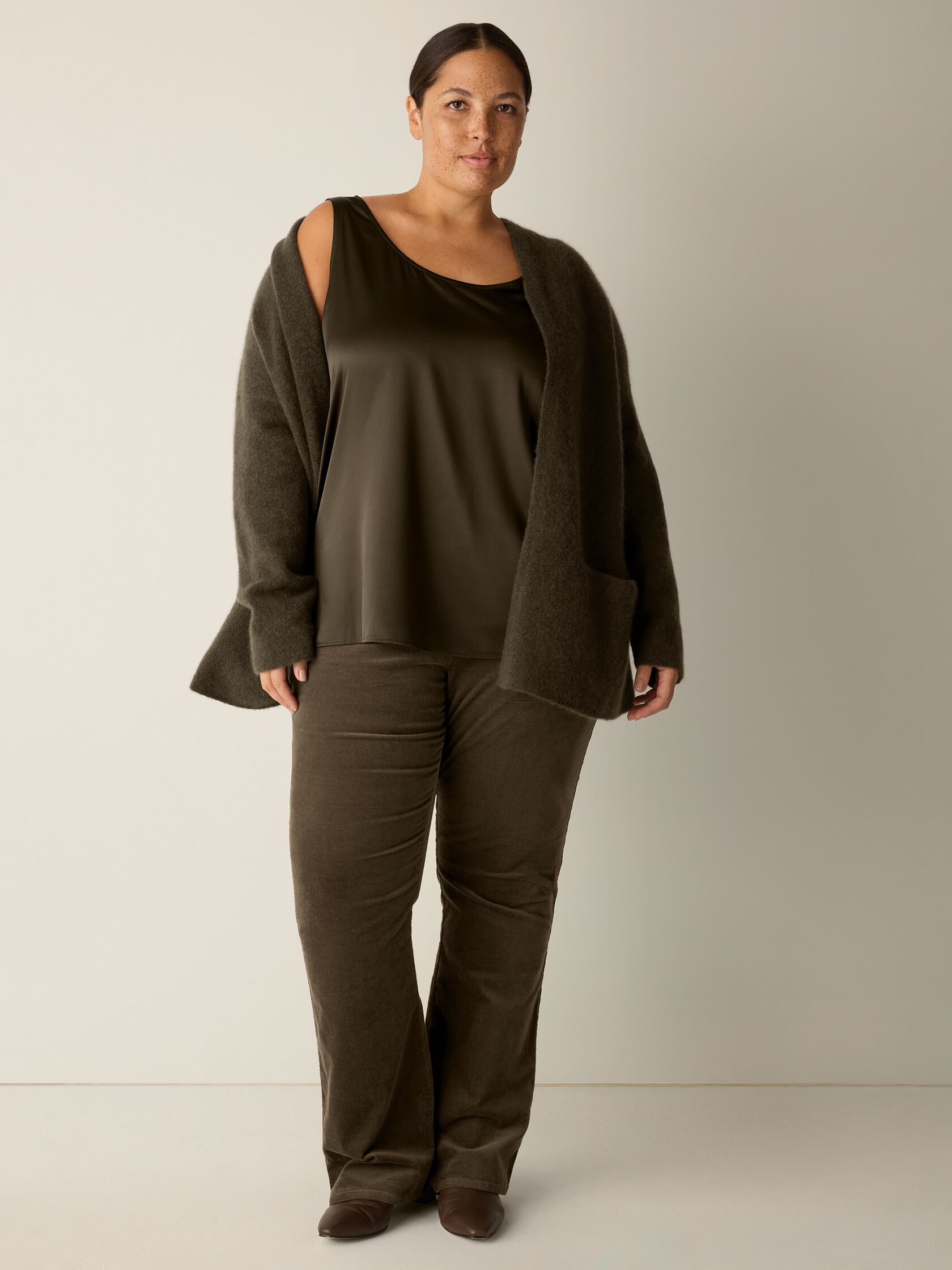 Stretch Silk Charmeuse Scoop Neck Tank