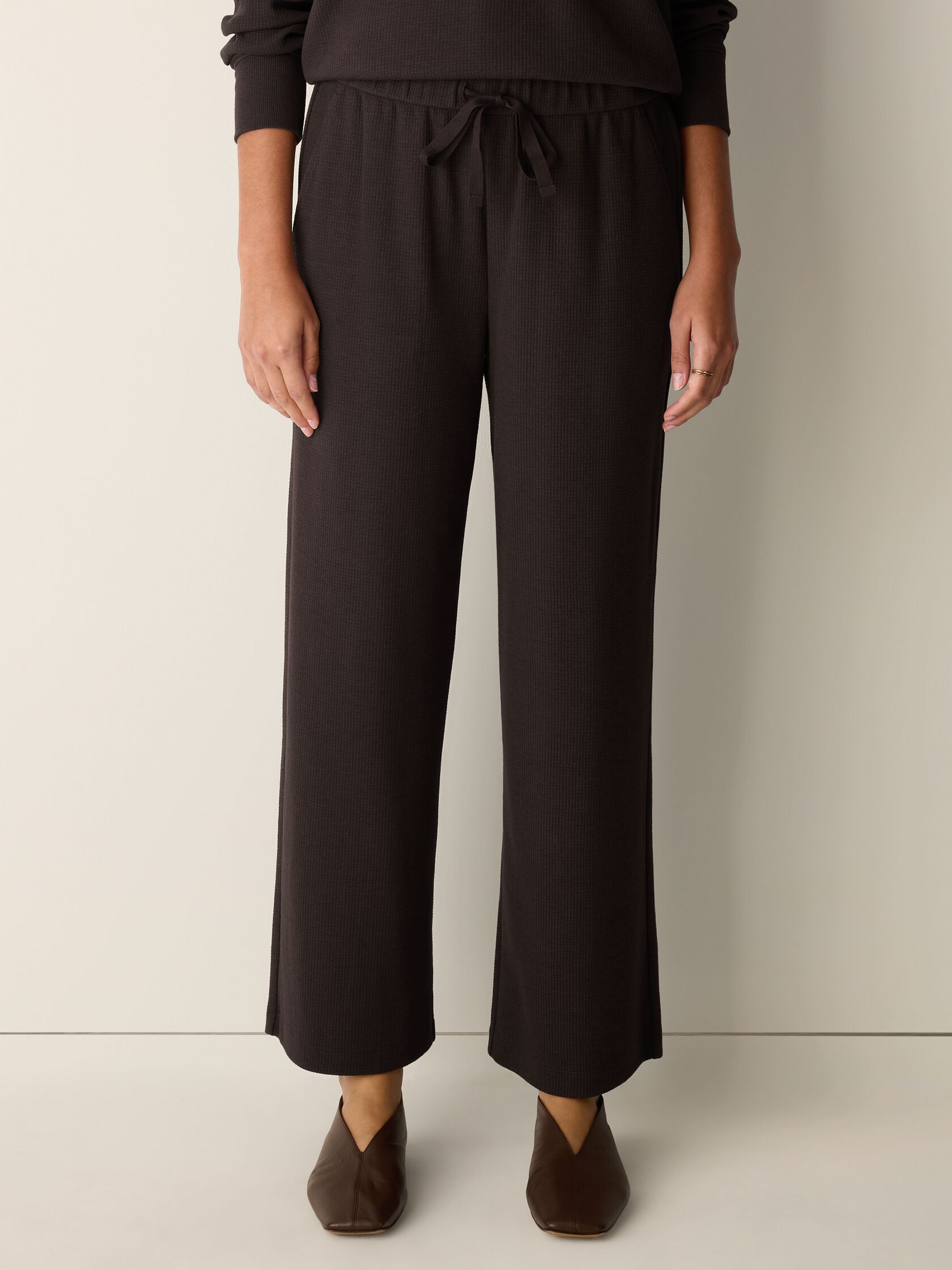 Waffle Cotton Blend Doubleknit Wide-Leg Pant