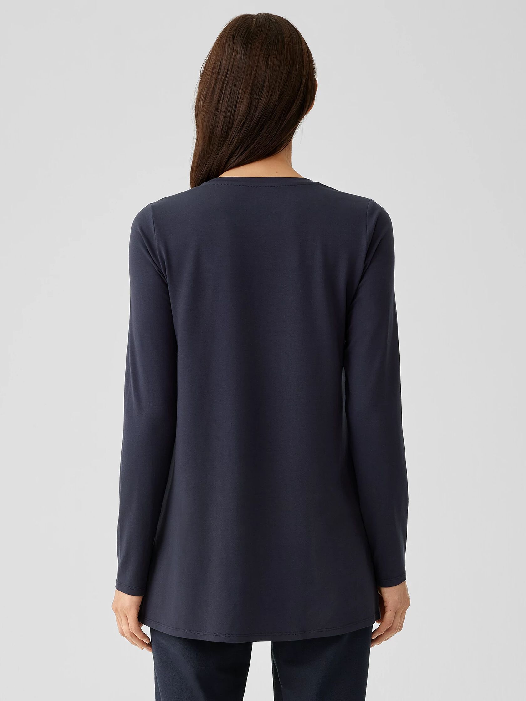 Stretch Jersey Knit Crew Neck Long Top