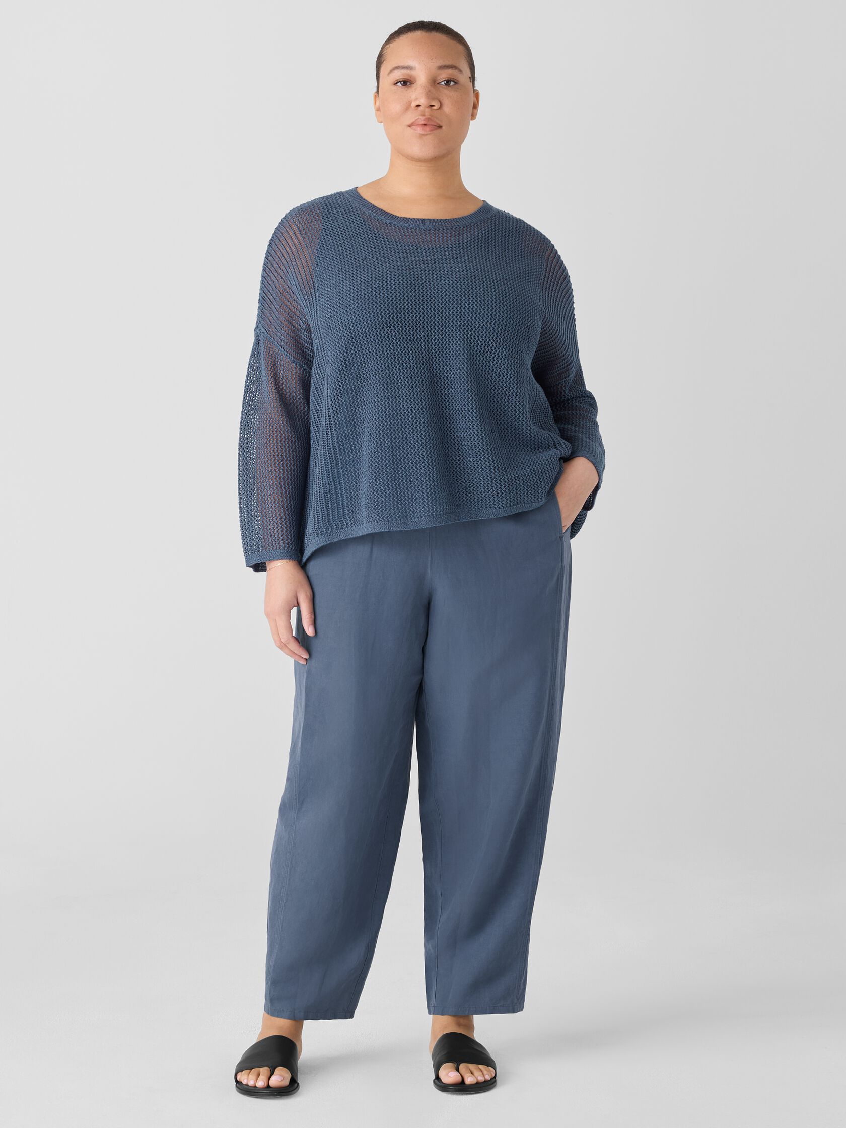 Organic Linen Cotton Cord Crew Neck Top