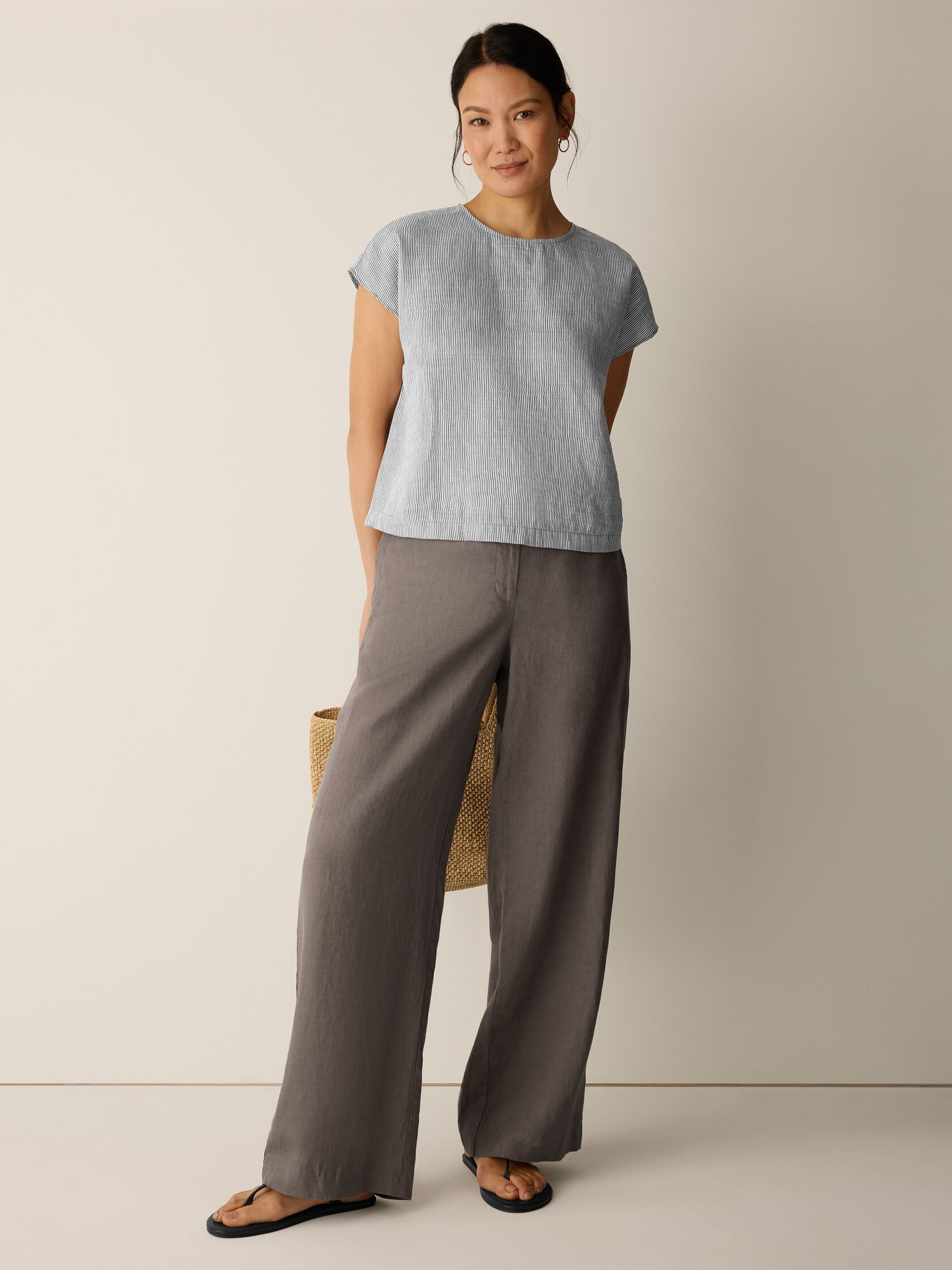 Striped Linen Sheen Square Top