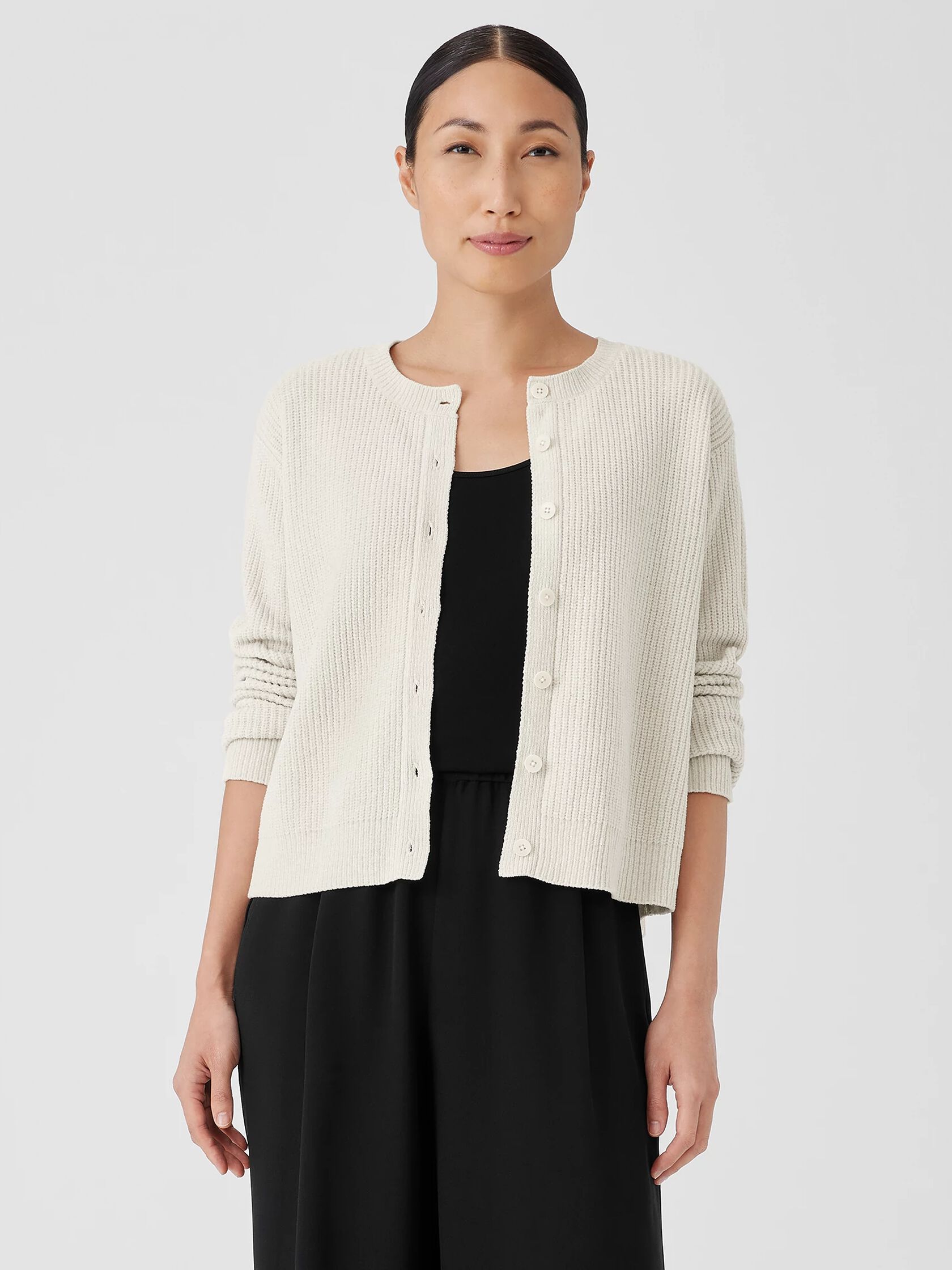 Organic Cotton Chenille Crew Neck Cardigan
