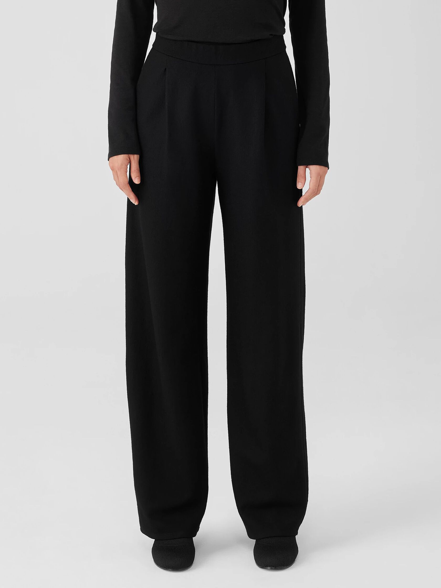 Boiled Wool Jersey Pleated Wide-Leg Pant