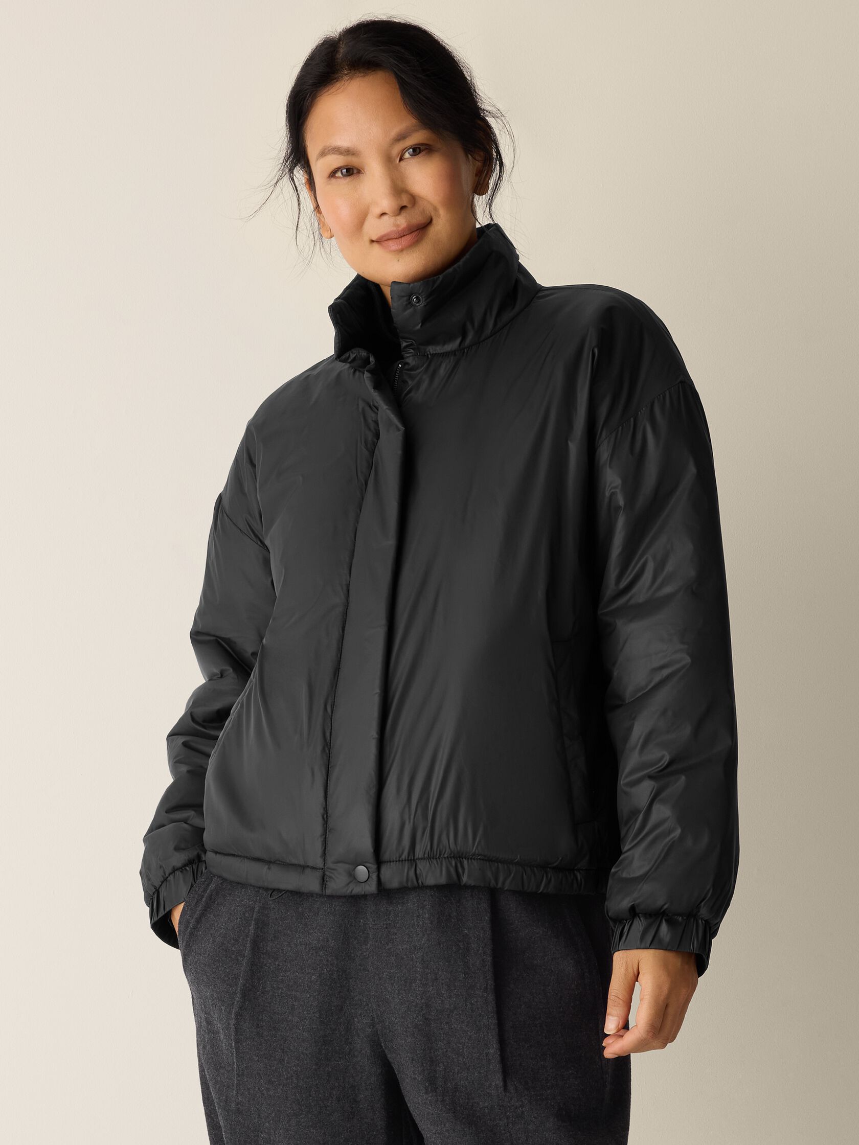 Eggshell Recycled Nylon Stand Collar Jacket