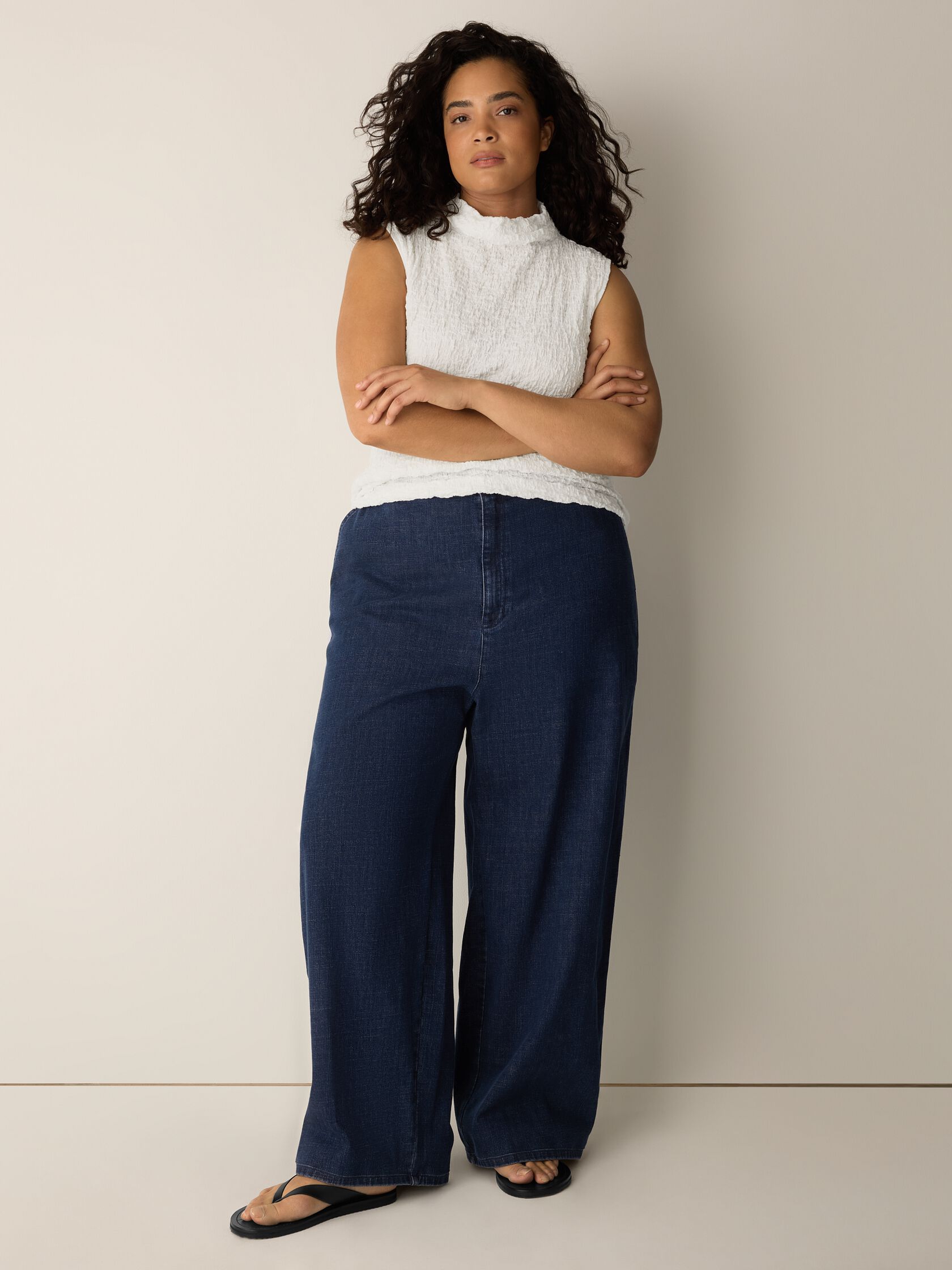 Cotton Stretch Denim Roomy Wide Trouser