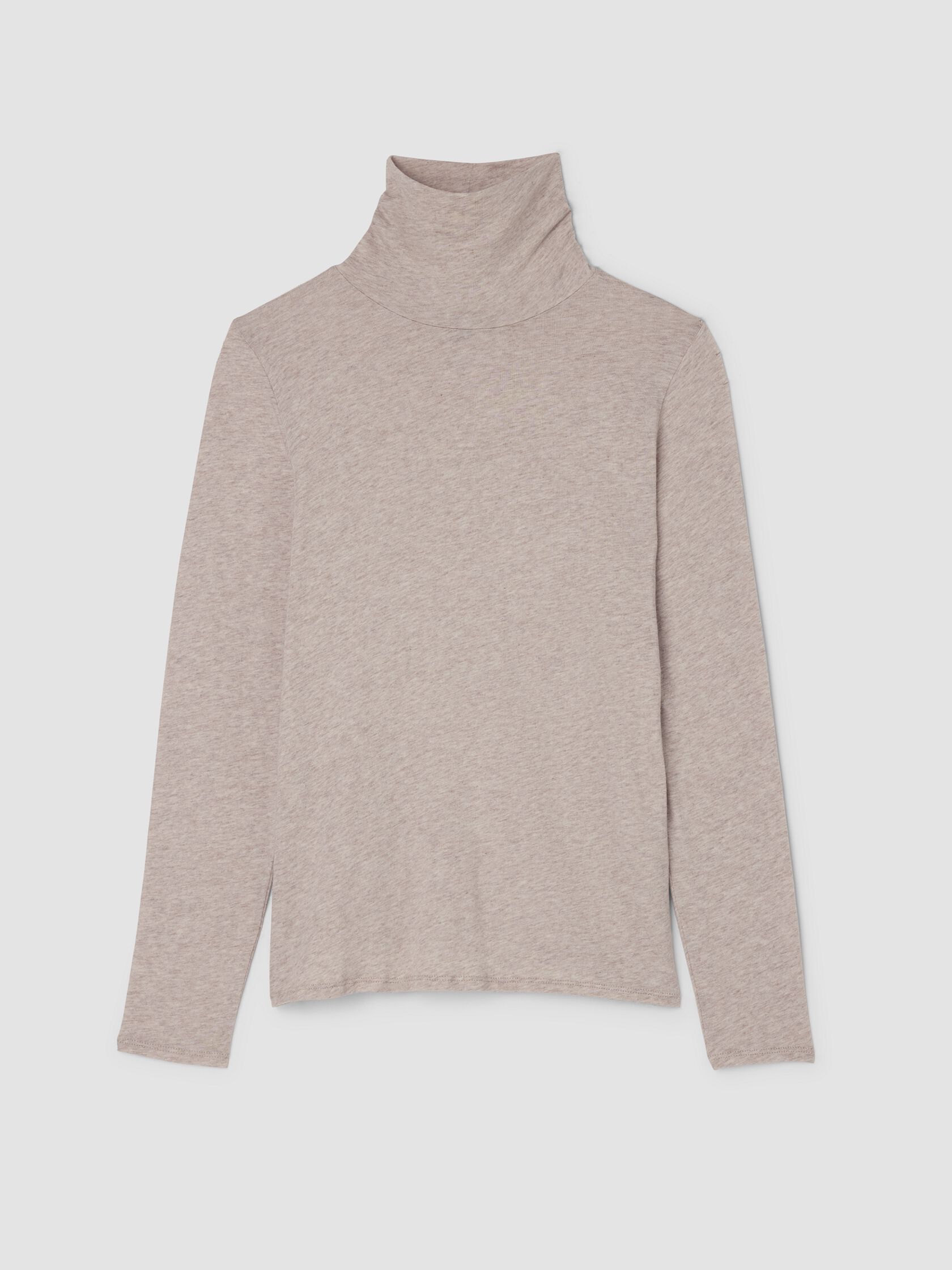 Mélange Sheer Cotton Blend Knit Turtleneck Top