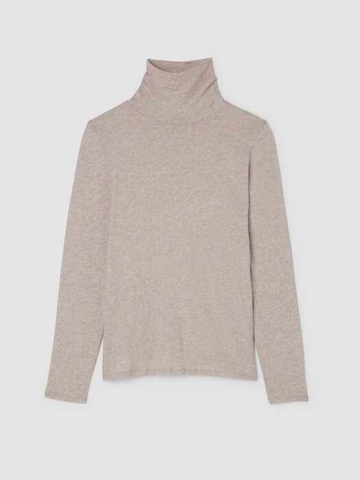 Mélange Sheer Cotton Blend Knit Turtleneck Top