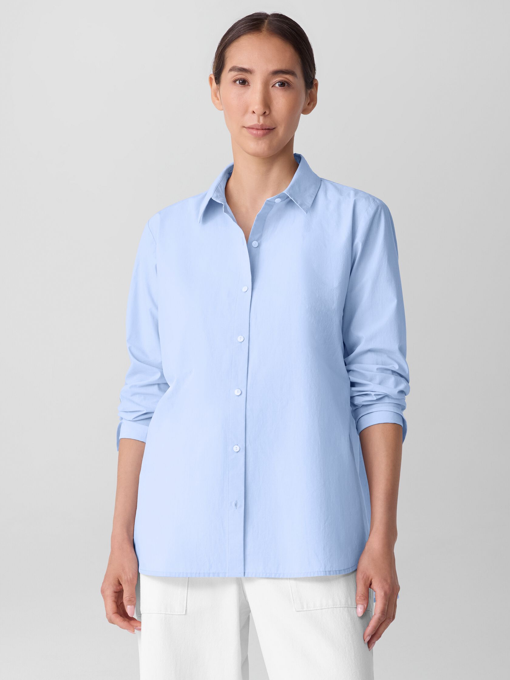 Striped Poplin Classic Collar Shirt