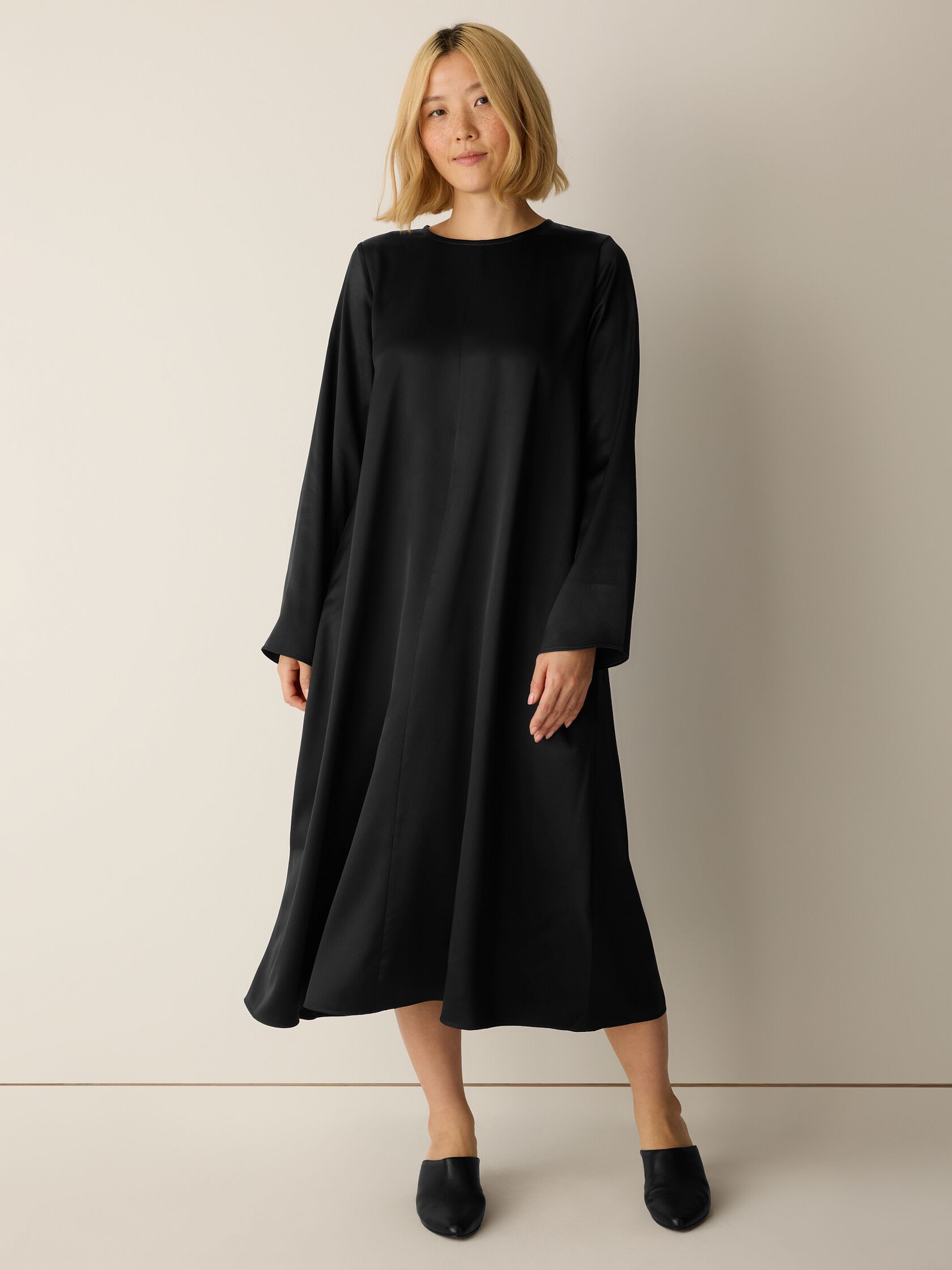Heavyweight Silk Charmeuse Round Neck Dress