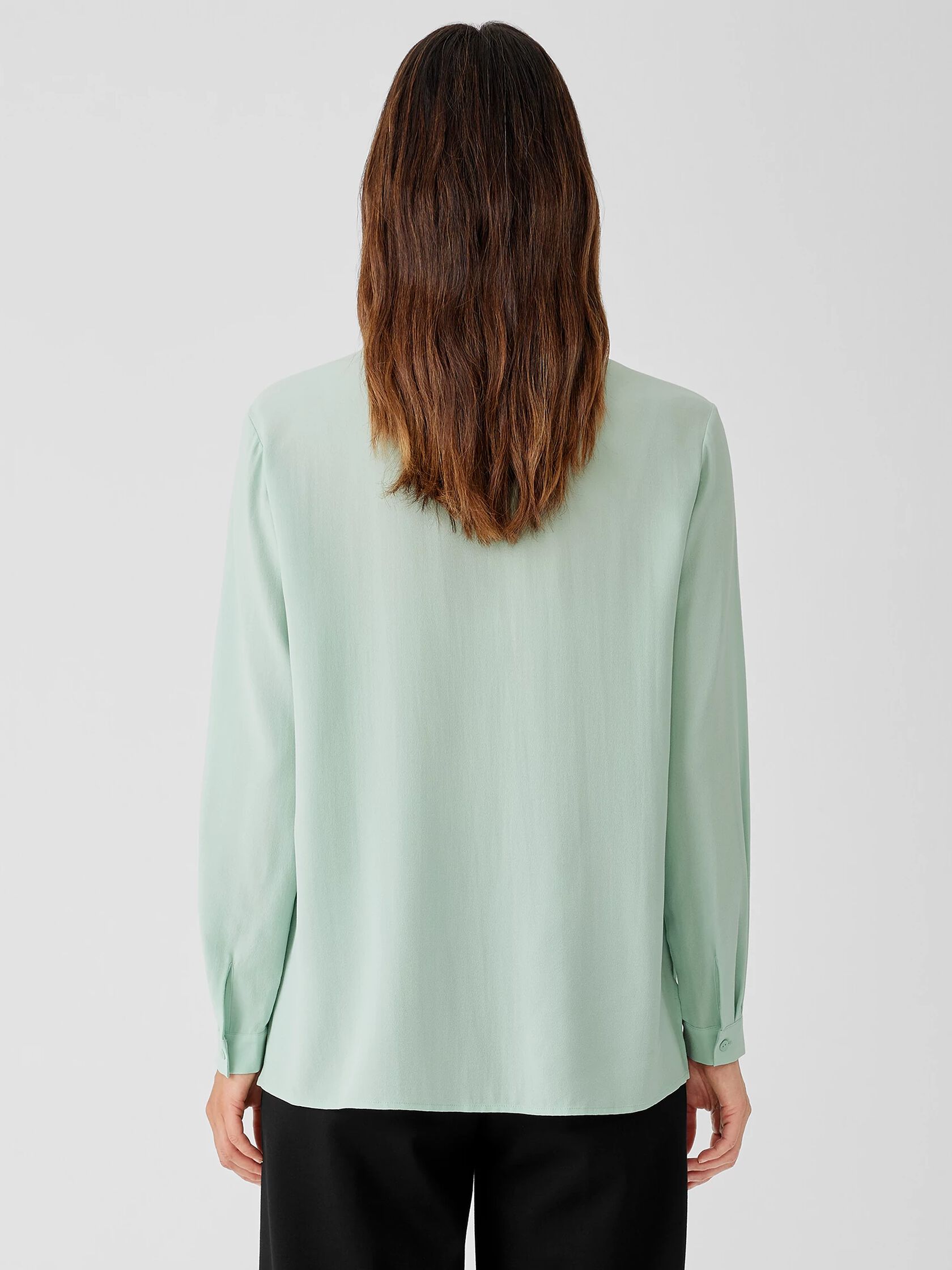 Silk Georgette Crepe Mandarin Collar Shirt