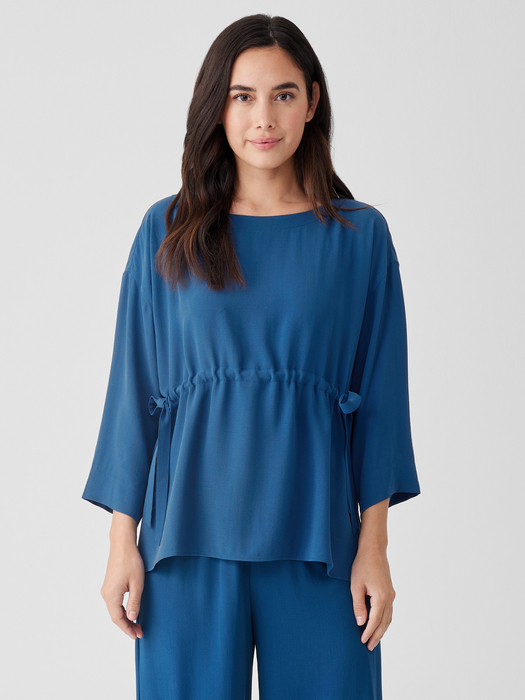 Silk Georgette Crepe Drawstring Top