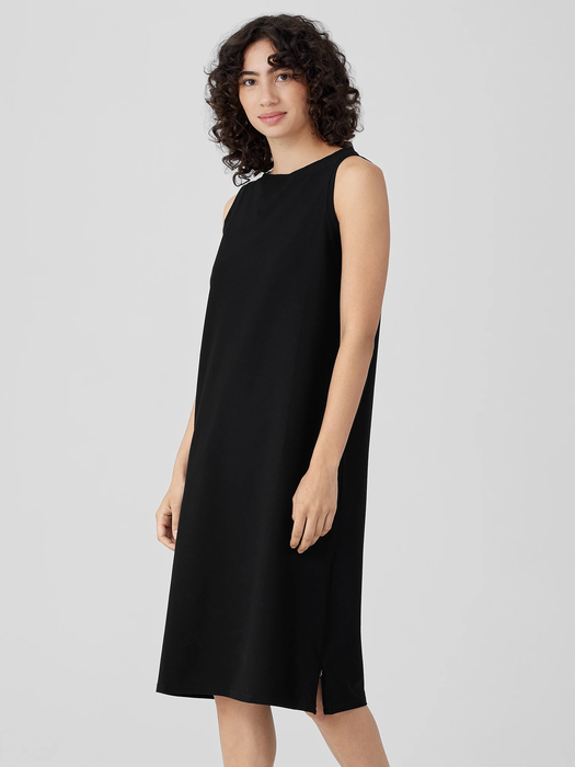 Washable Stretch Crepe Bateau Neck Dress