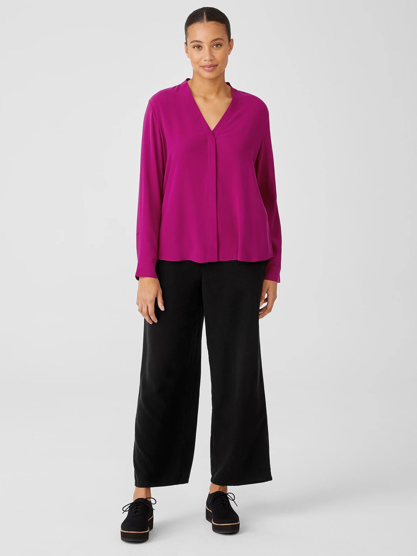 Silk Georgette Crepe V-Neck Shirt