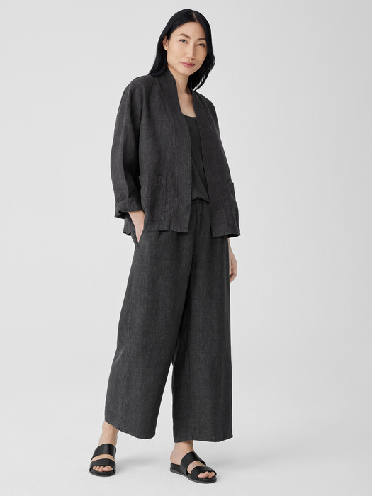 Washed Organic Linen Délavé High Collar Jacket