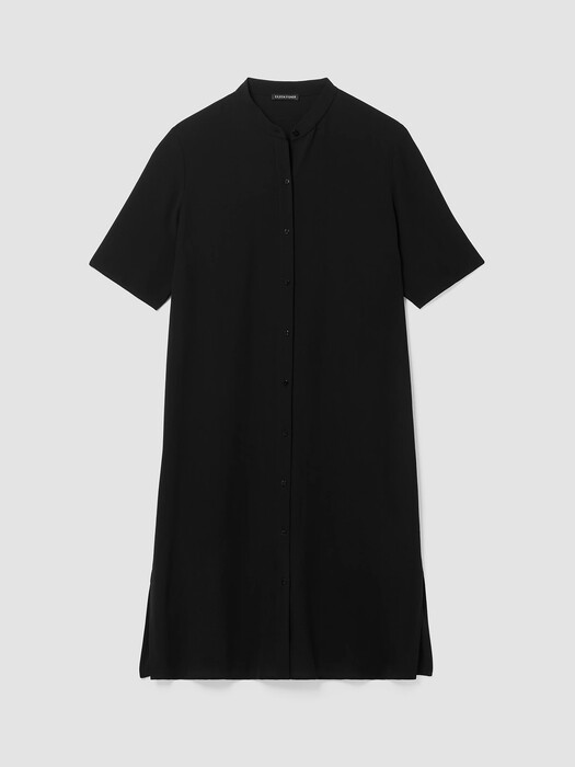 Silk Georgette Crepe Band Collar Dress