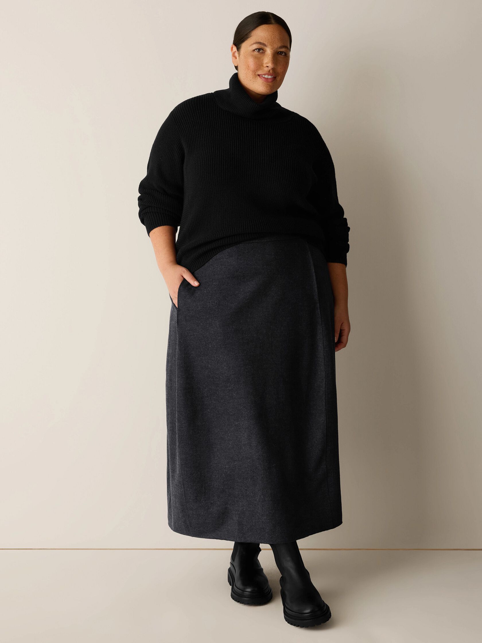 M&eacute;lange Felted Wool Jersey Lantern Skirt in&nbsp;Regenerative Wool