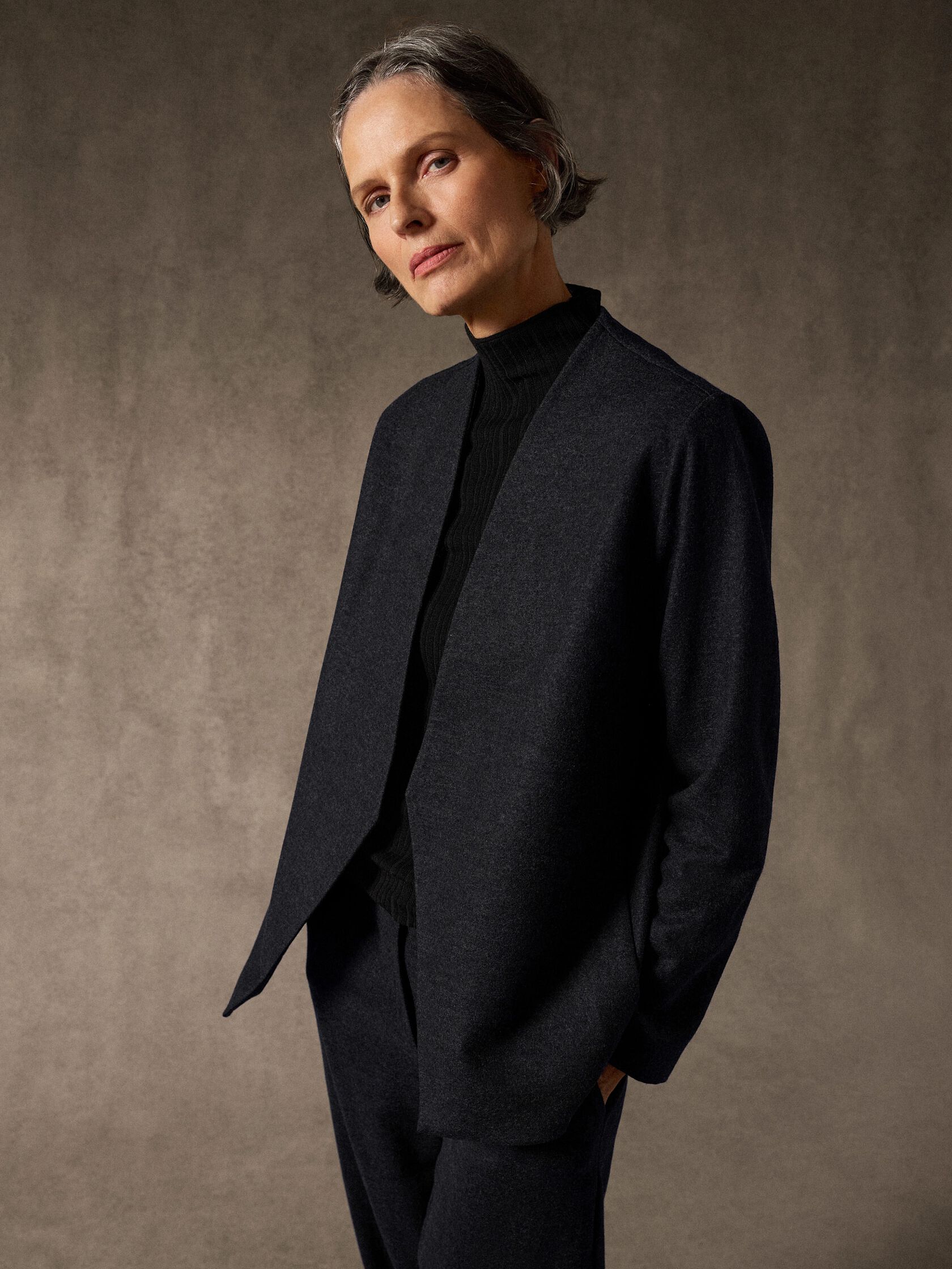 M&eacute;lange Felted Wool Jersey Angled Jacket in Regenerative Wool