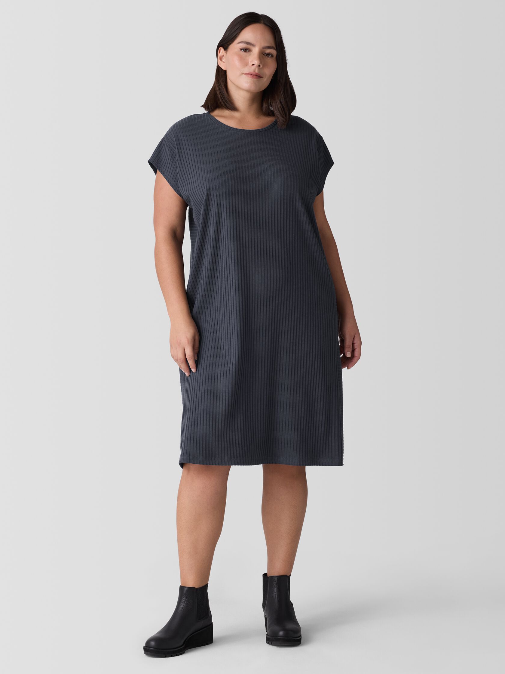 Textured Stretch Rib Round Neck Dress