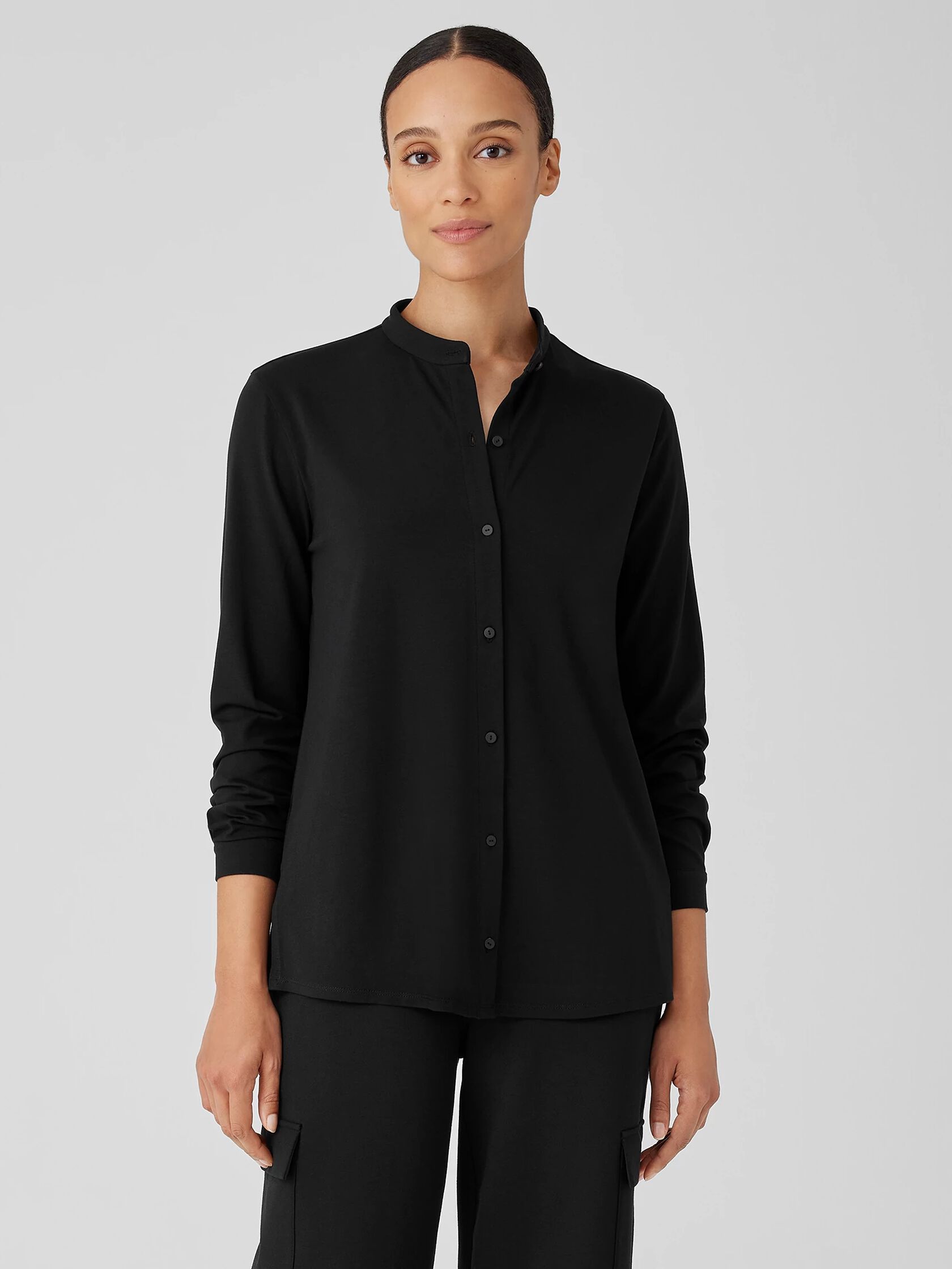 Stretch Jersey Knit Band Collar Shirt