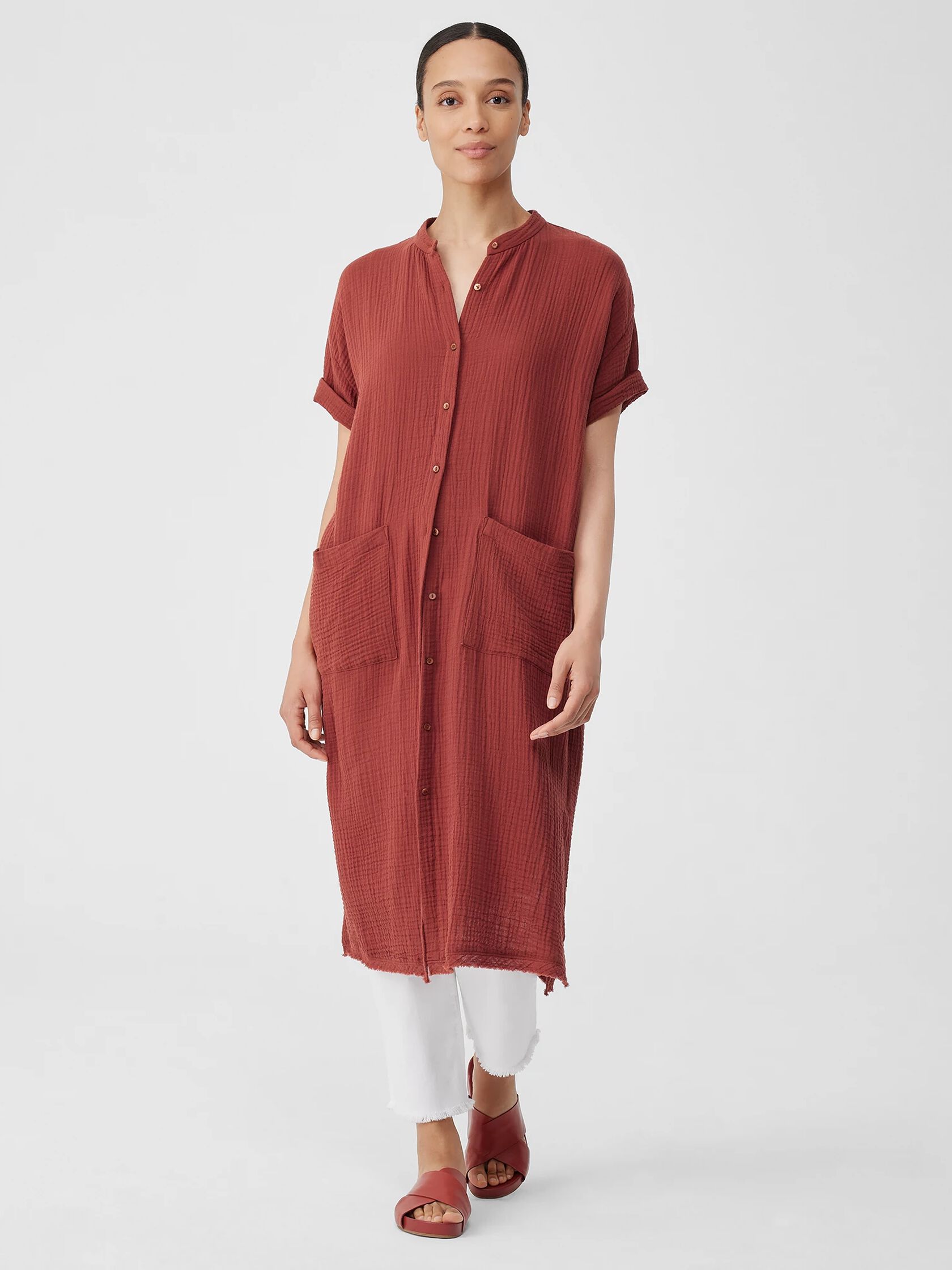 Organic Cotton Gauze Mandarin Collar Dress