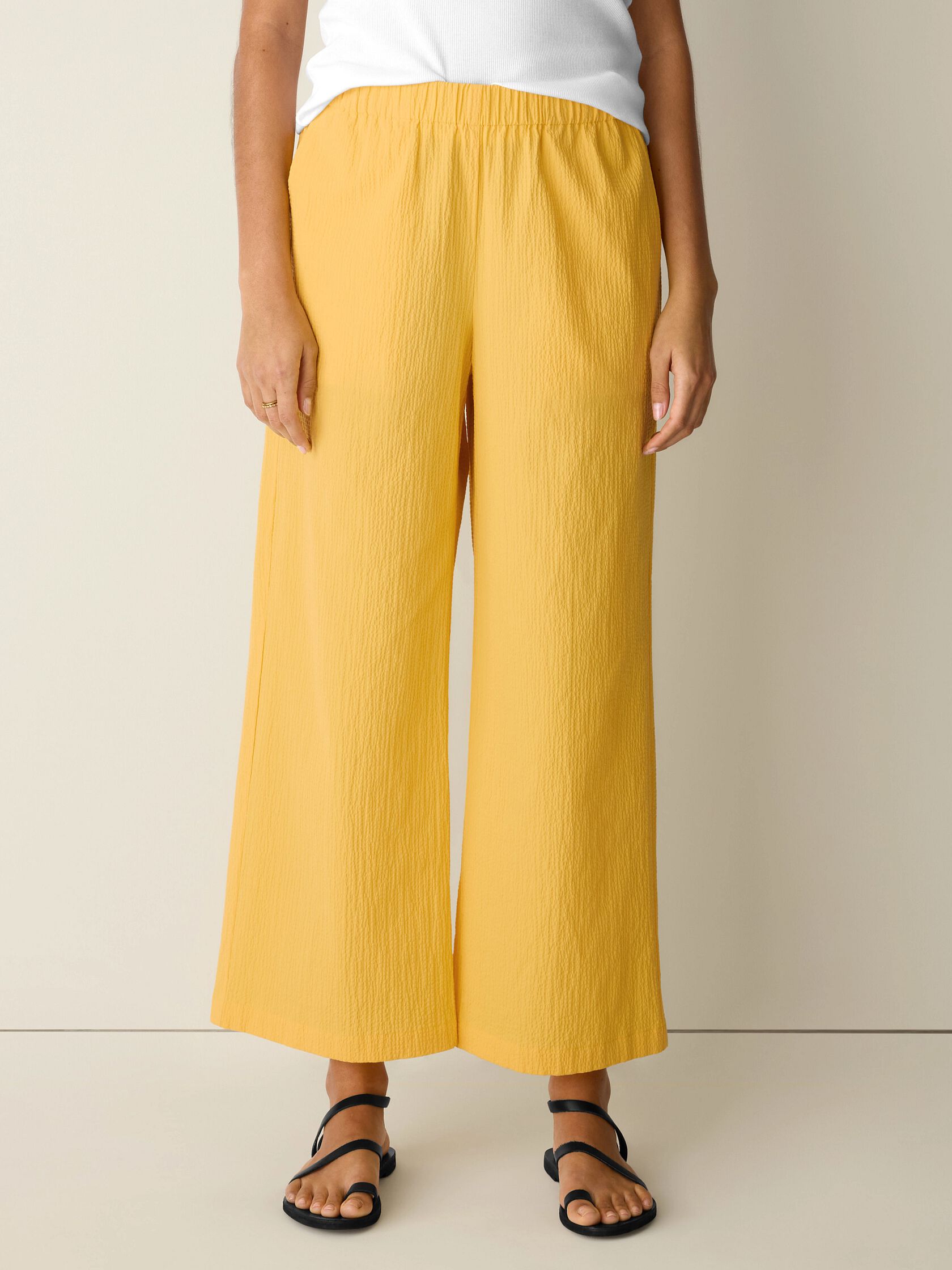 Organic Cotton Pucker Wide-Leg Pant