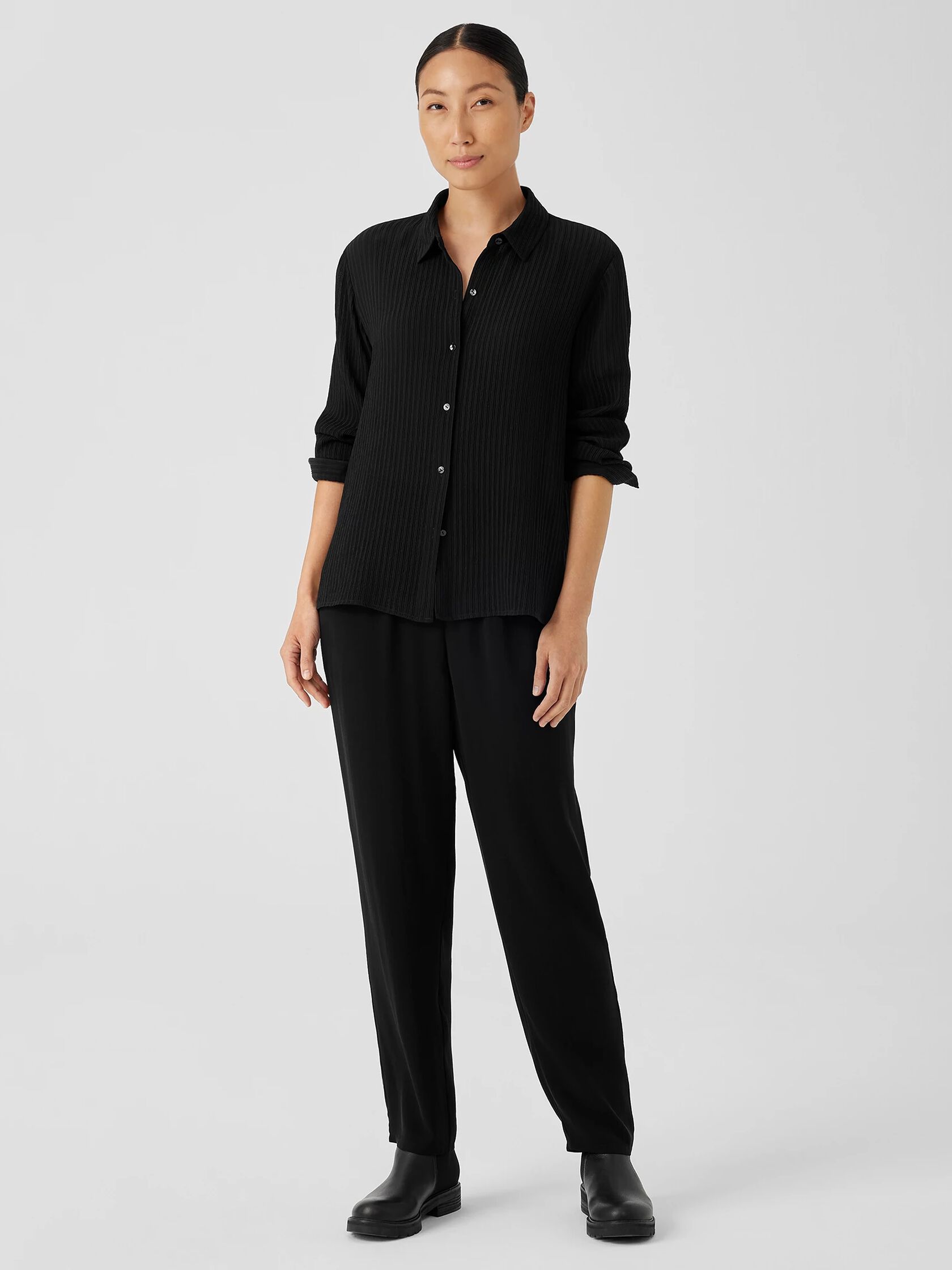 Accordion Silk Jacquard Classic Collar Shirt