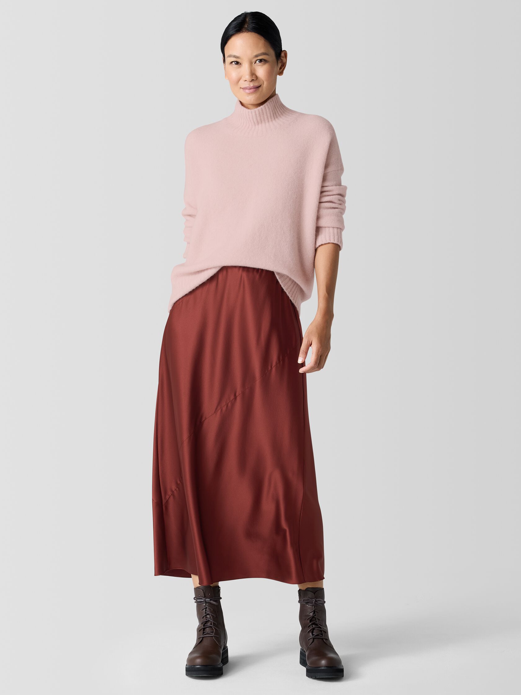Stretch Silk Charmeuse Bias Skirt